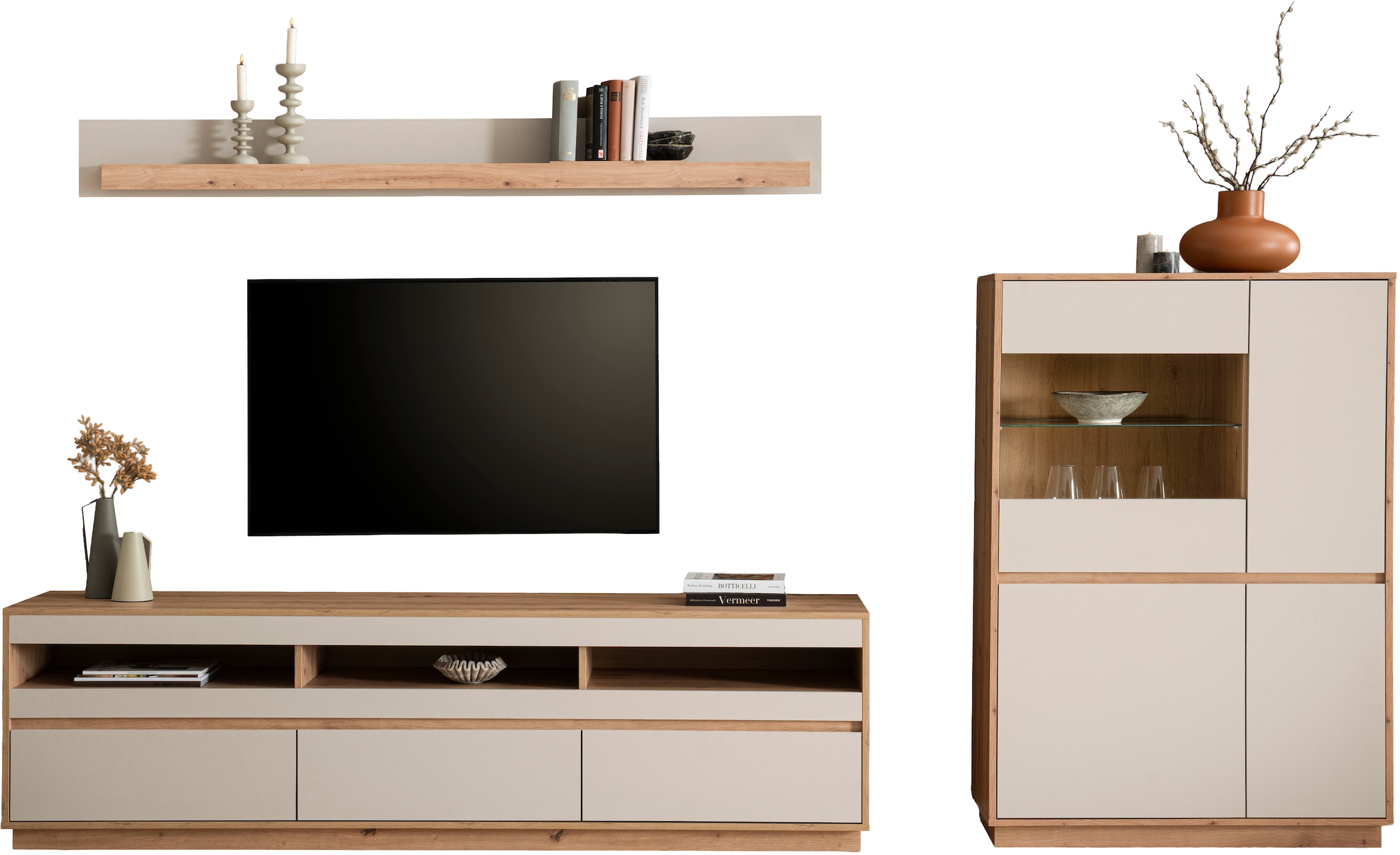 Home affaire Meuble mural »Sonora, moderne Anbauwand, Komplettset in Kaschmir/Eiche« Komplett-Set, 3 cuis tlg.