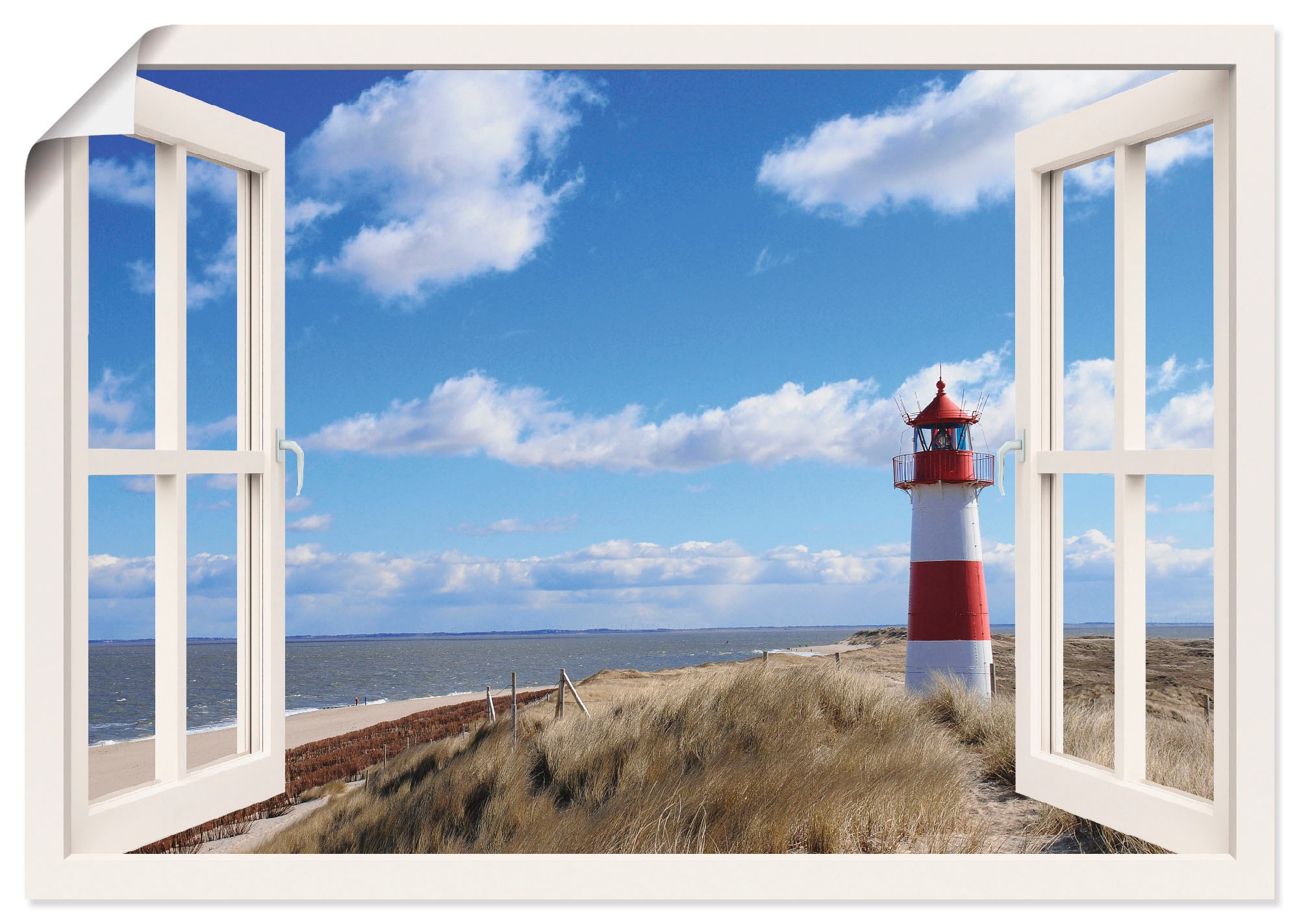 Image of Artland Wandbild "Fensterblick - Leuchtturm Sylt" Fensterblick 1 Stk. tlg. als Leinwandbild, Poster in verschied. Grössen
