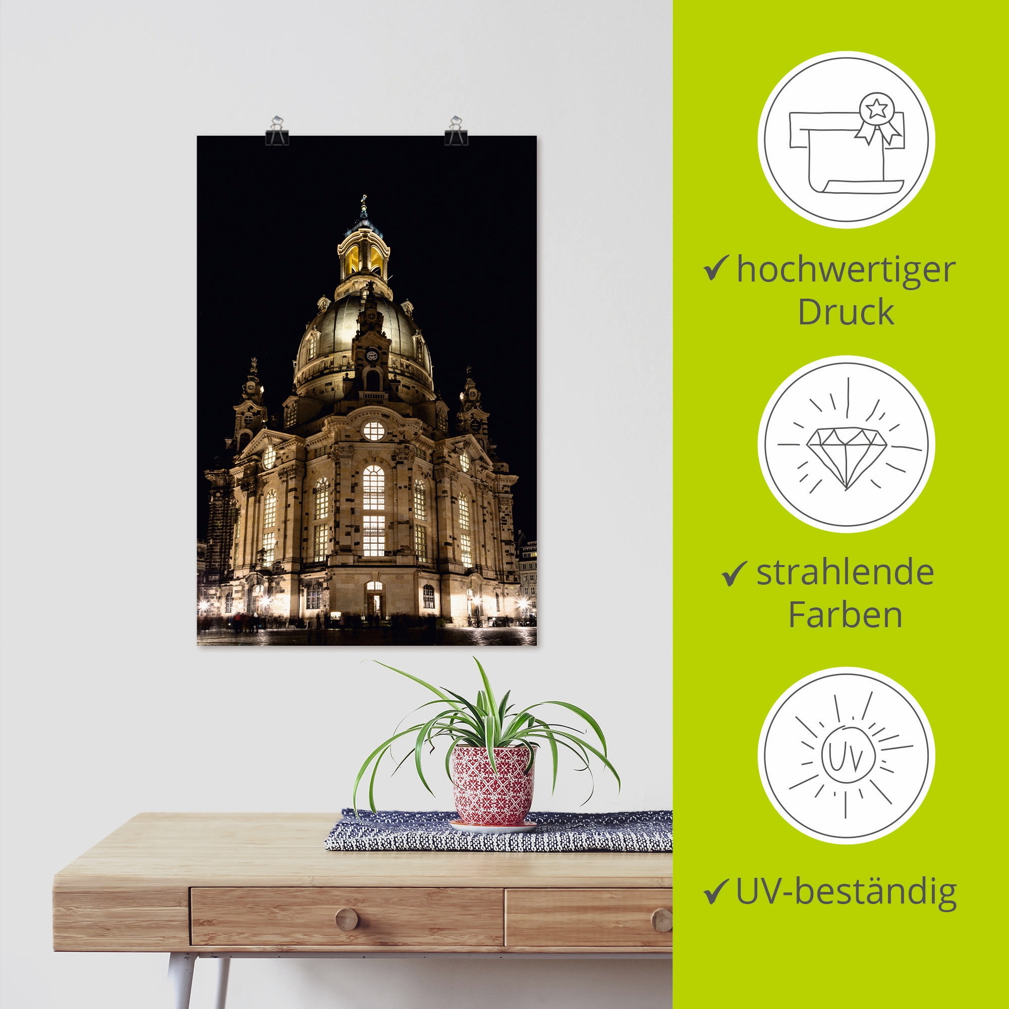 Artland Wandbild »Erleuchtete Frauenkirche in Dresden«, Gebäude, (1 St.), als Leinwandbild, Poster in verschied. Grössen