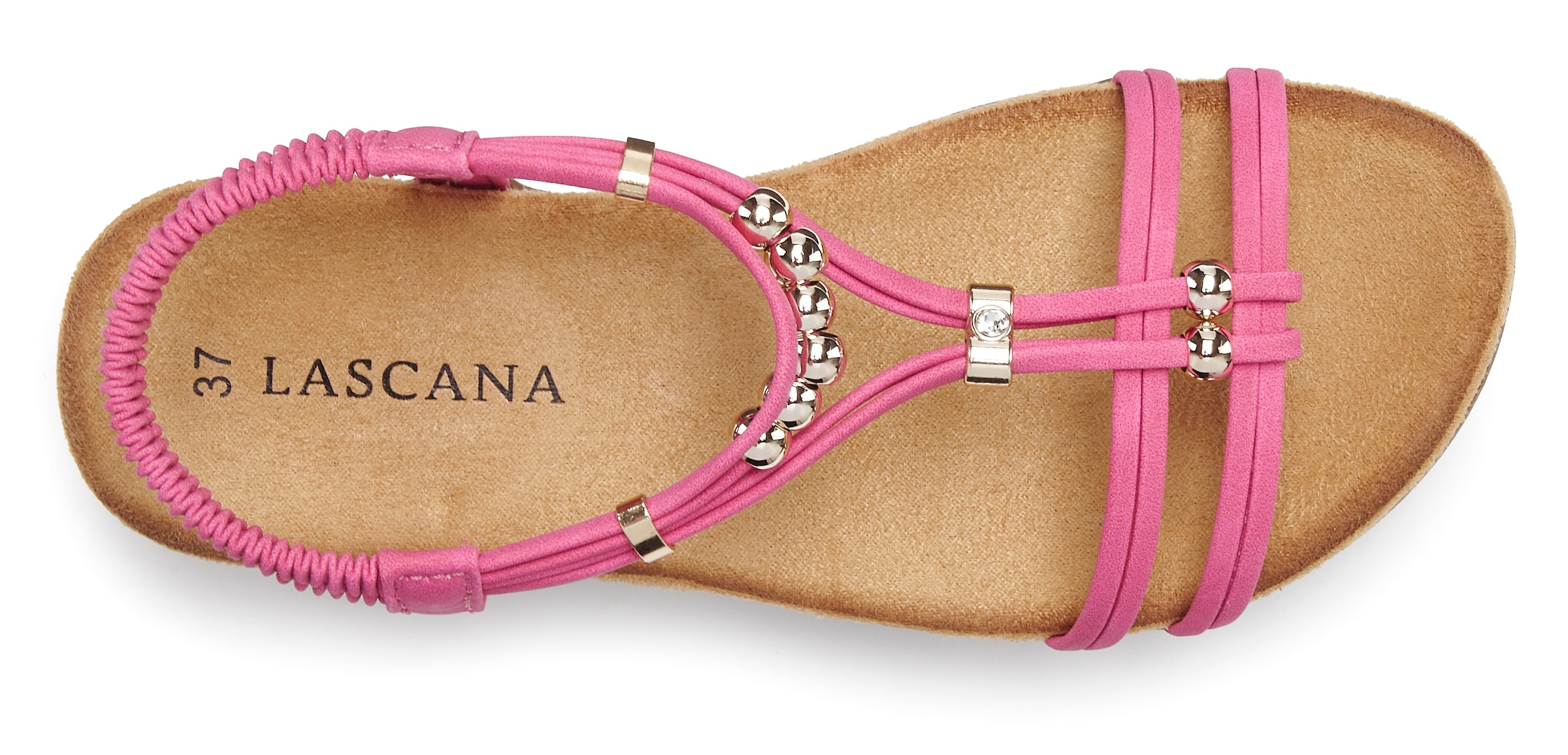 LASCANA Sandale »Sommerschuh, offener Schuh,«  NEU mit elastischen Riemchen und kleinen Perlenelementen VEGAN