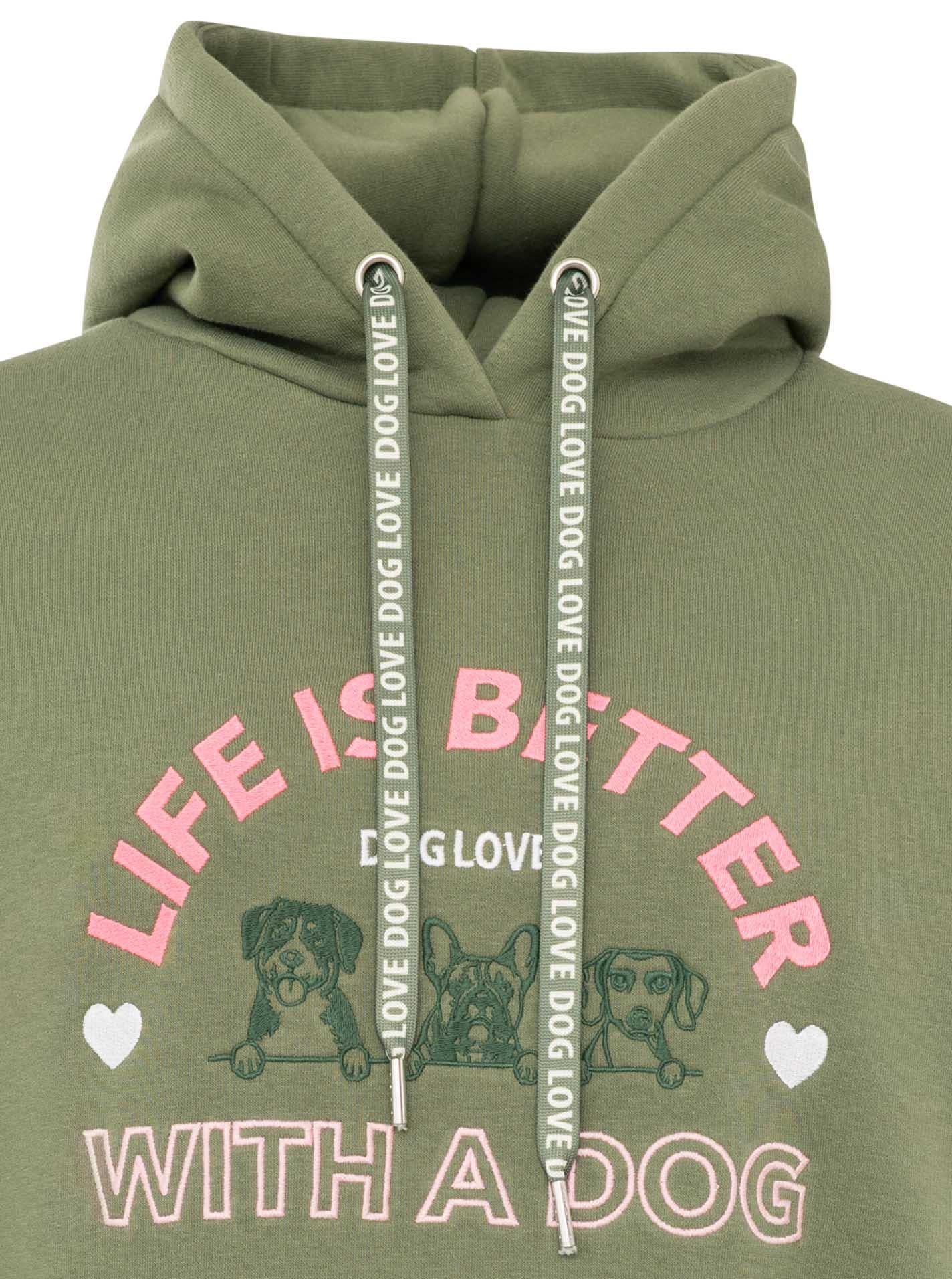 Zwillingsherz Hoodie »"Better with a Dog"«, chiens brodés et slogan, capuche avec cordon, poche kangourou
