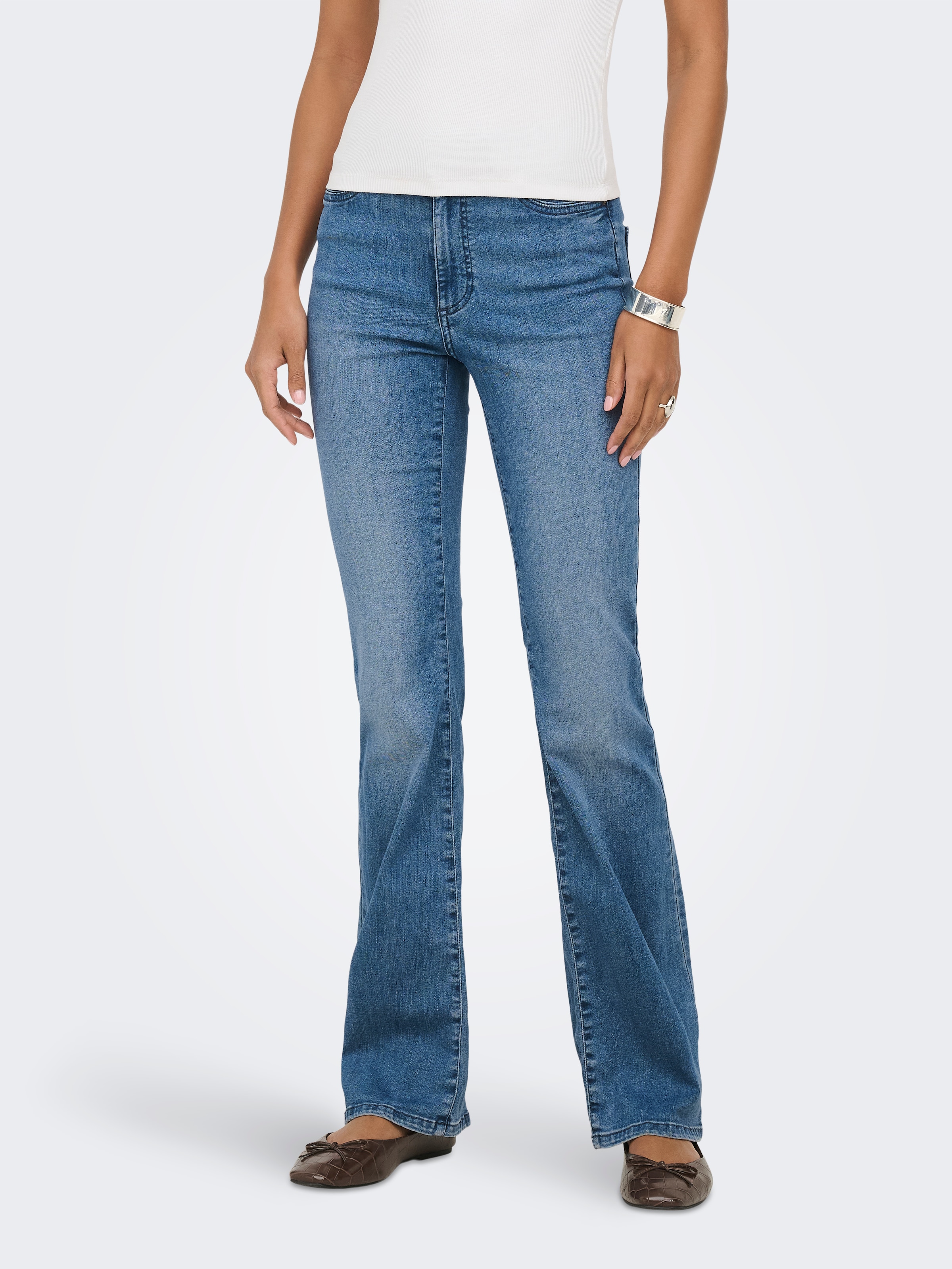 Image of ONLY Bootcut-Jeans "ONLWAUW HW FLARED DNM TAI475" Baumwollmischung