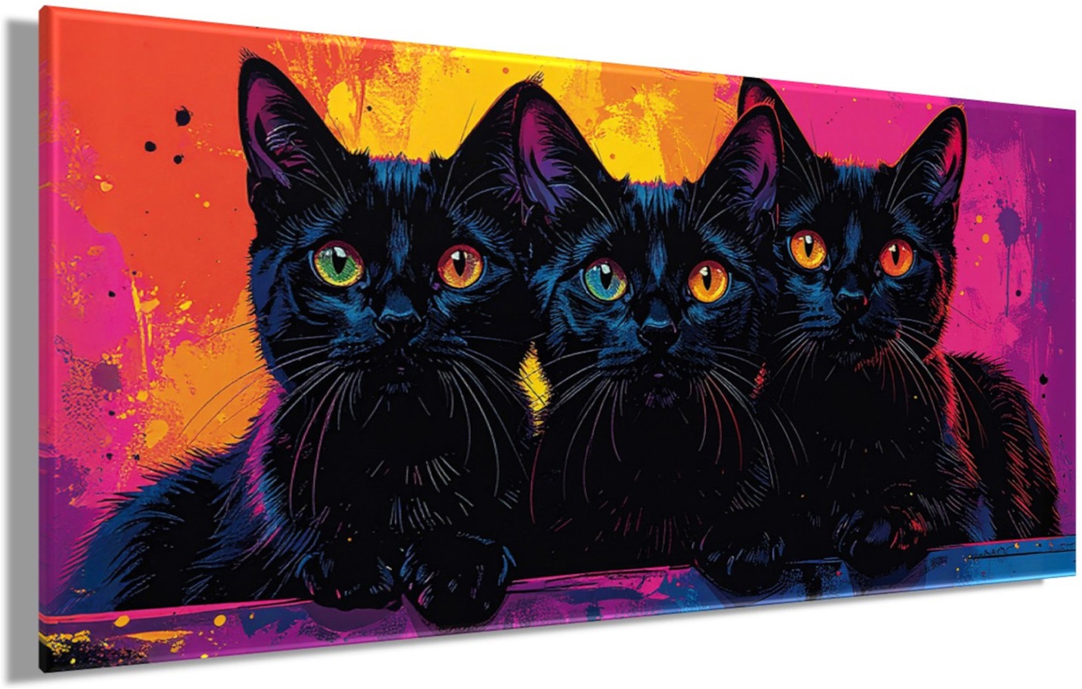 Bönninghoff Bild »Wandbild BUNTE KATZE 33x70 cm – Leinwandbild Keilrahmen Deko modern« Katze | Katzen | Katzenbilder auf Keilrahmen gespannt