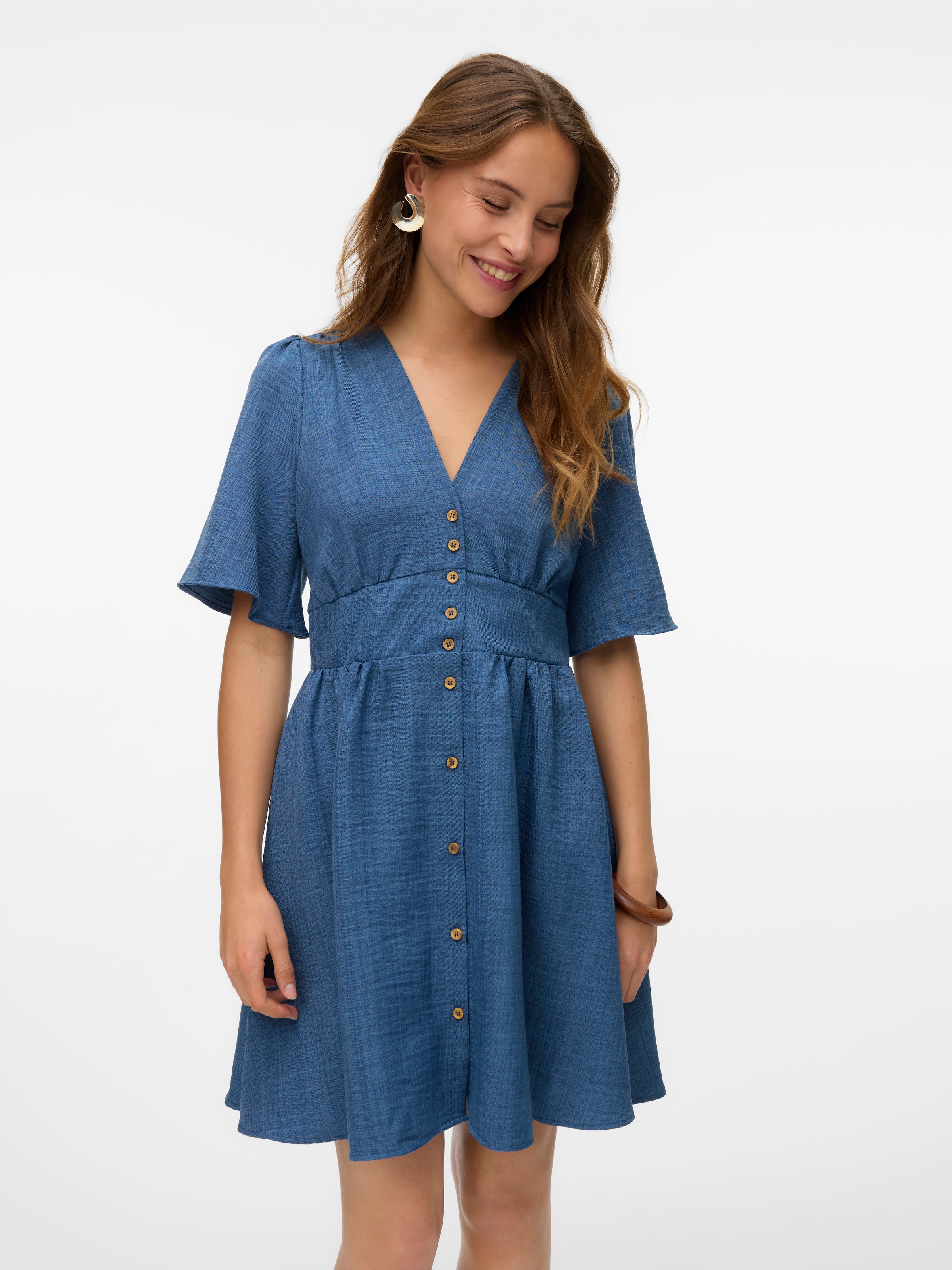 Image of Vero Moda Minikleid "VMMELANEY 2/4 SHORT DRESS WVN NOOS" Sommerkleid, Kunsfaser, taillierte Form