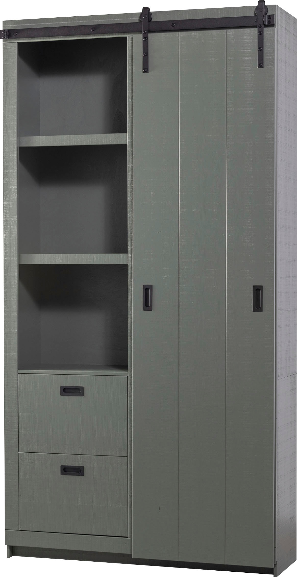 WOOOD Vitrine »Slide Barn FSC®-Kiefernholz bandsägerauh, H 230 x B 122 x T 37 cm« Metallschiene für Schiebetür, lackierte Oberfläche, pfleigleicht