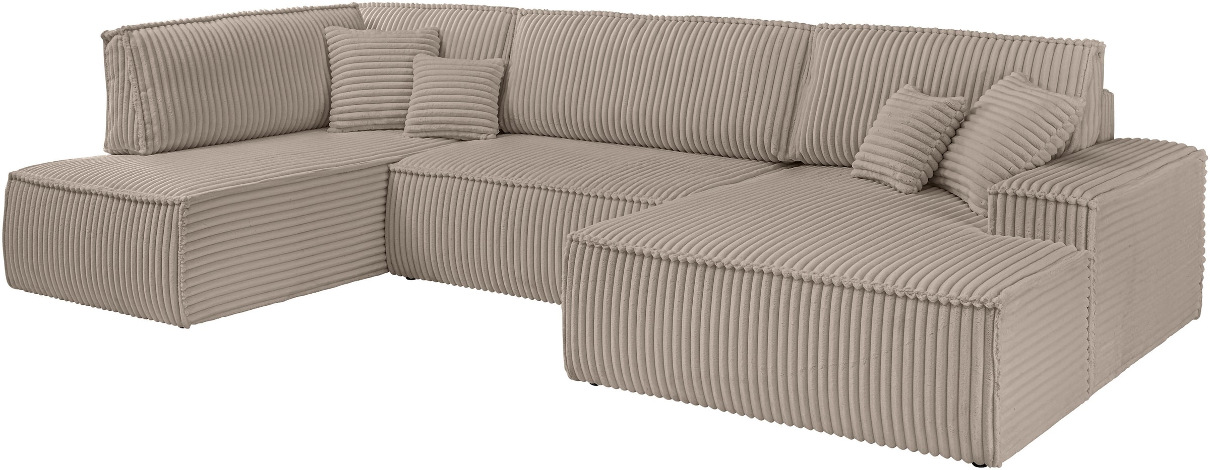 andas Wohnlandschaft »FINNLEY U-Form XXL 329 cm, Schlafsofa, Schlaffunktion m. Bettkasten«, (194/139 cm), Bouclé, Struktur und Cord