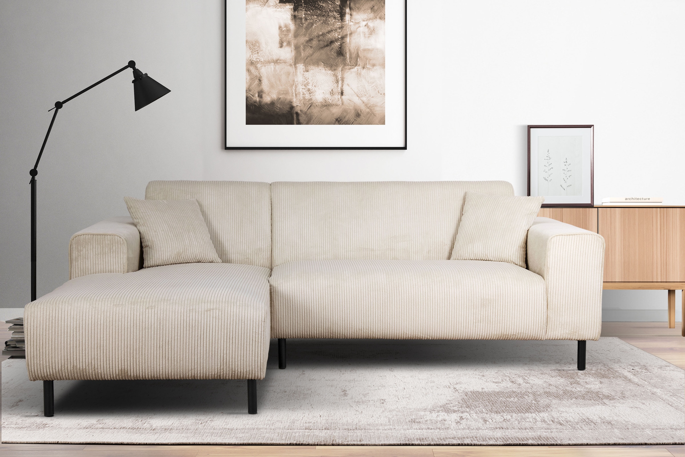 Home affaire Ecksofa »ARROS L-Form mit Wellenunterfederung, Masse B/T/H: 235/163/81 cm« incl. Zierkissen, mit Recamiere rechts/links bestellbar, auch in Cord