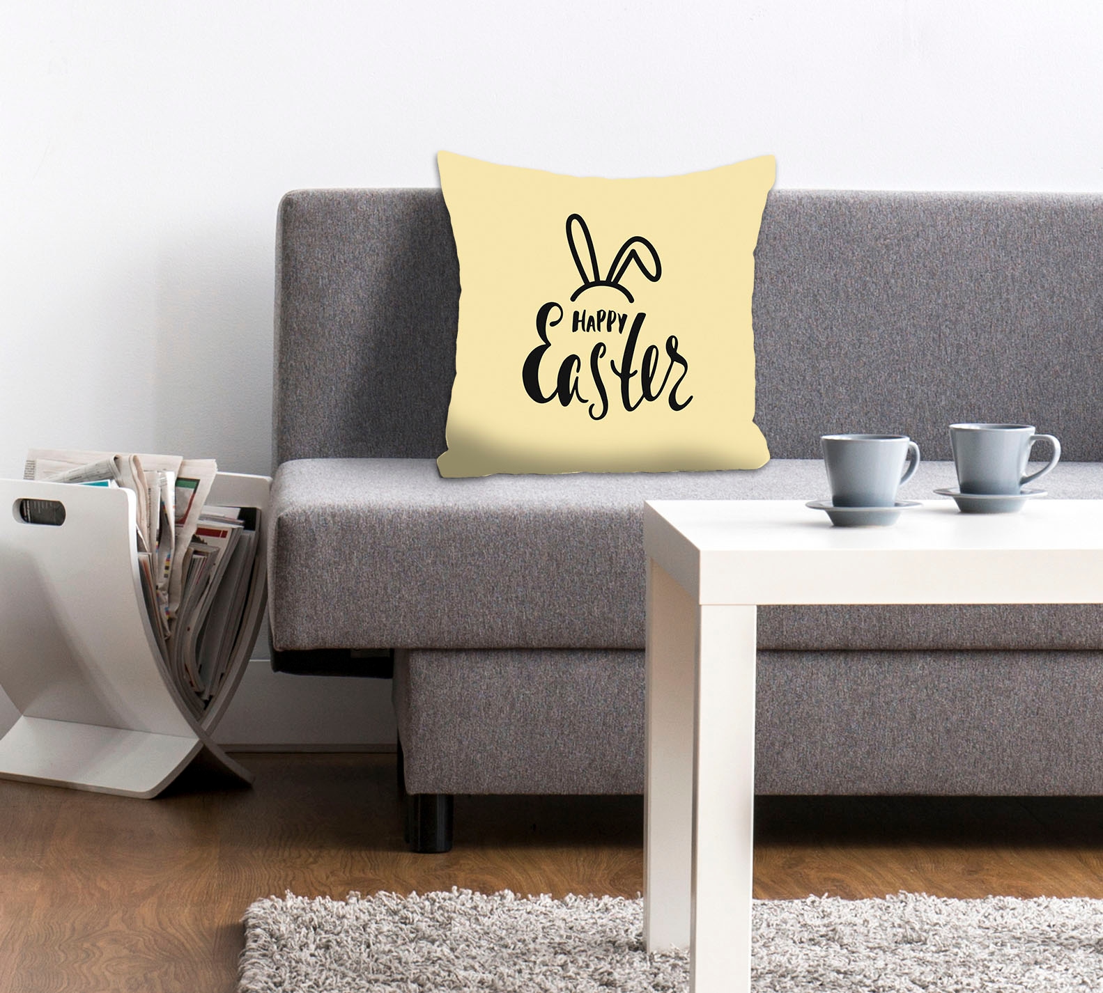 Image of queence Dekokissen "Happy Easter yellow" mit einem österlichen Schriftzug