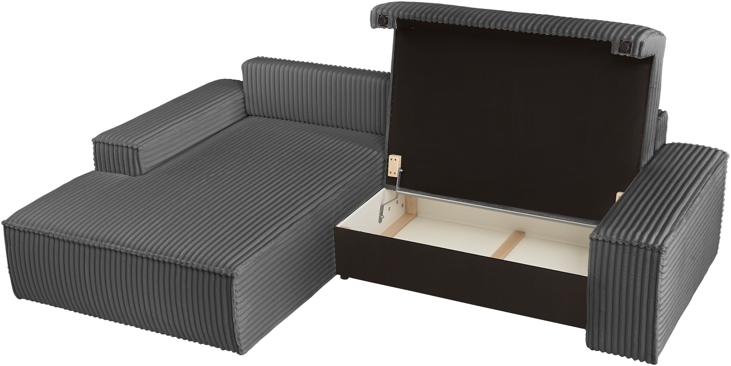 andas Ecksofa »Finnley Schlafsofa 267 cm in Bouclé, Struktur fein u. Cord, L-Form,«, Schlaffunktion m. Bettkasten (136/210 cm), Bouclé, Struktur und Cord