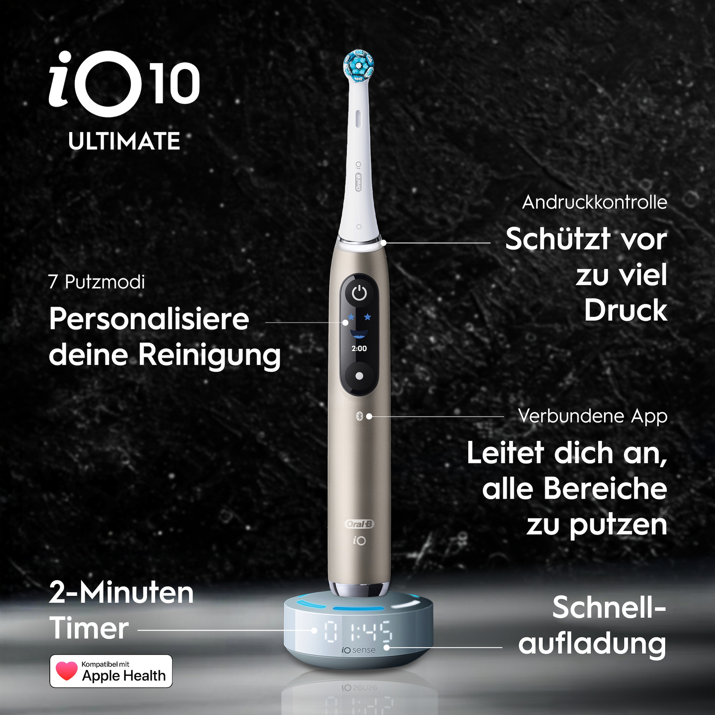 Oral-B Elektrische Zahnbürste »iO Series 10« 1 Stk. Aufsteckbürsten inkl. 1 Aufsteckbürste, iO Sense Schnellladestation, Lade-Reise-Etui