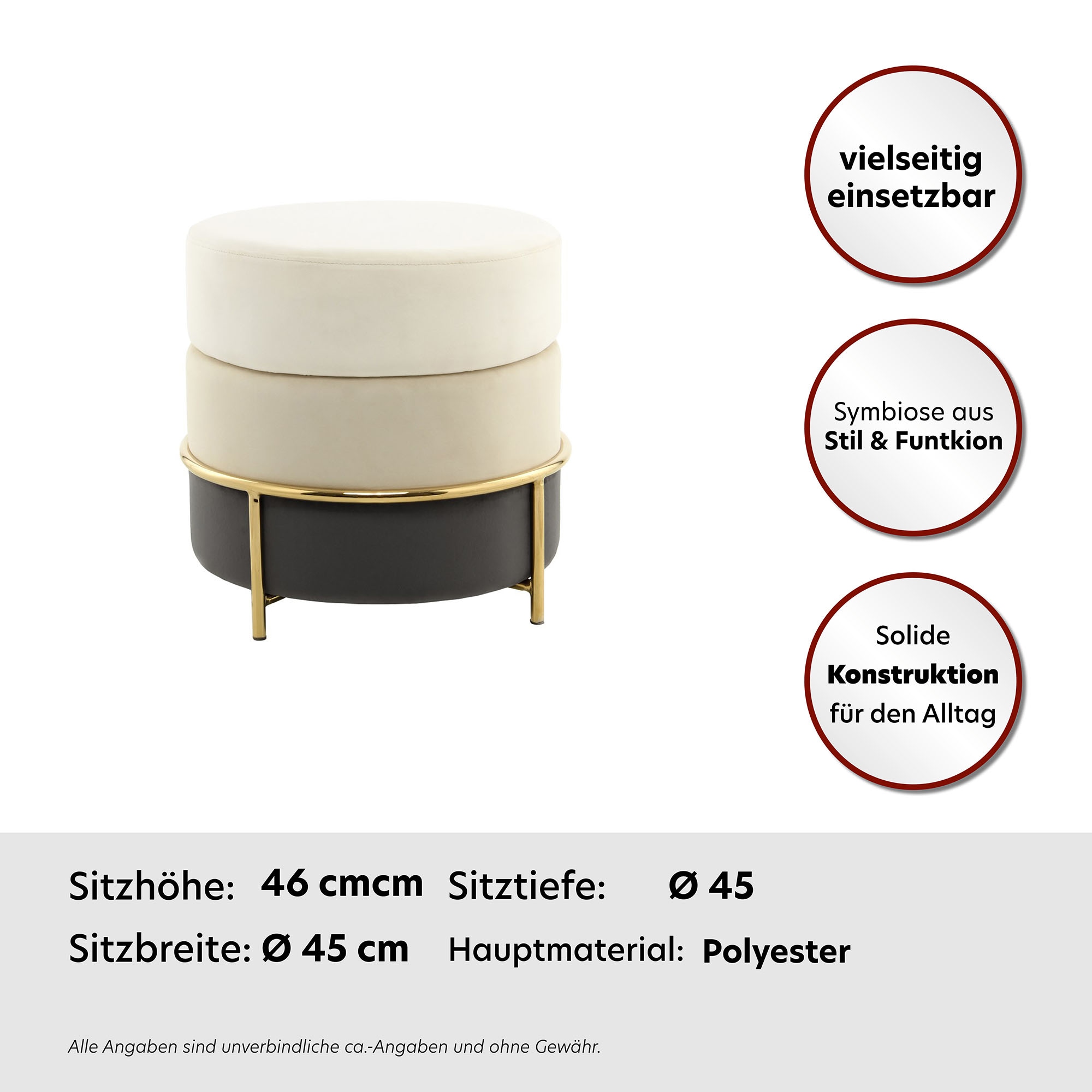 Kayoom Sitzhocker »Hocker Matilda 125, Komfortable runde Form, Gemütlicher Design-Hocker«, (1 St.), samtweich, elegant, gepolstert, grosse Sitzfläche