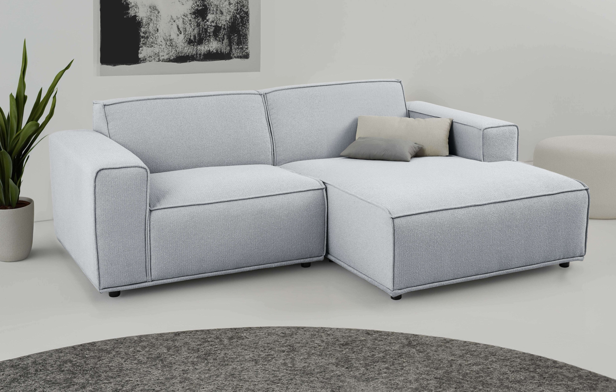 Image of Home affaire Ecksofa "Avelin, 228 cm, L-Form, Chenille, Struktur-Boucle" mit Wellenunterfederung, Kedernaht, bodentief, Skandi-Design