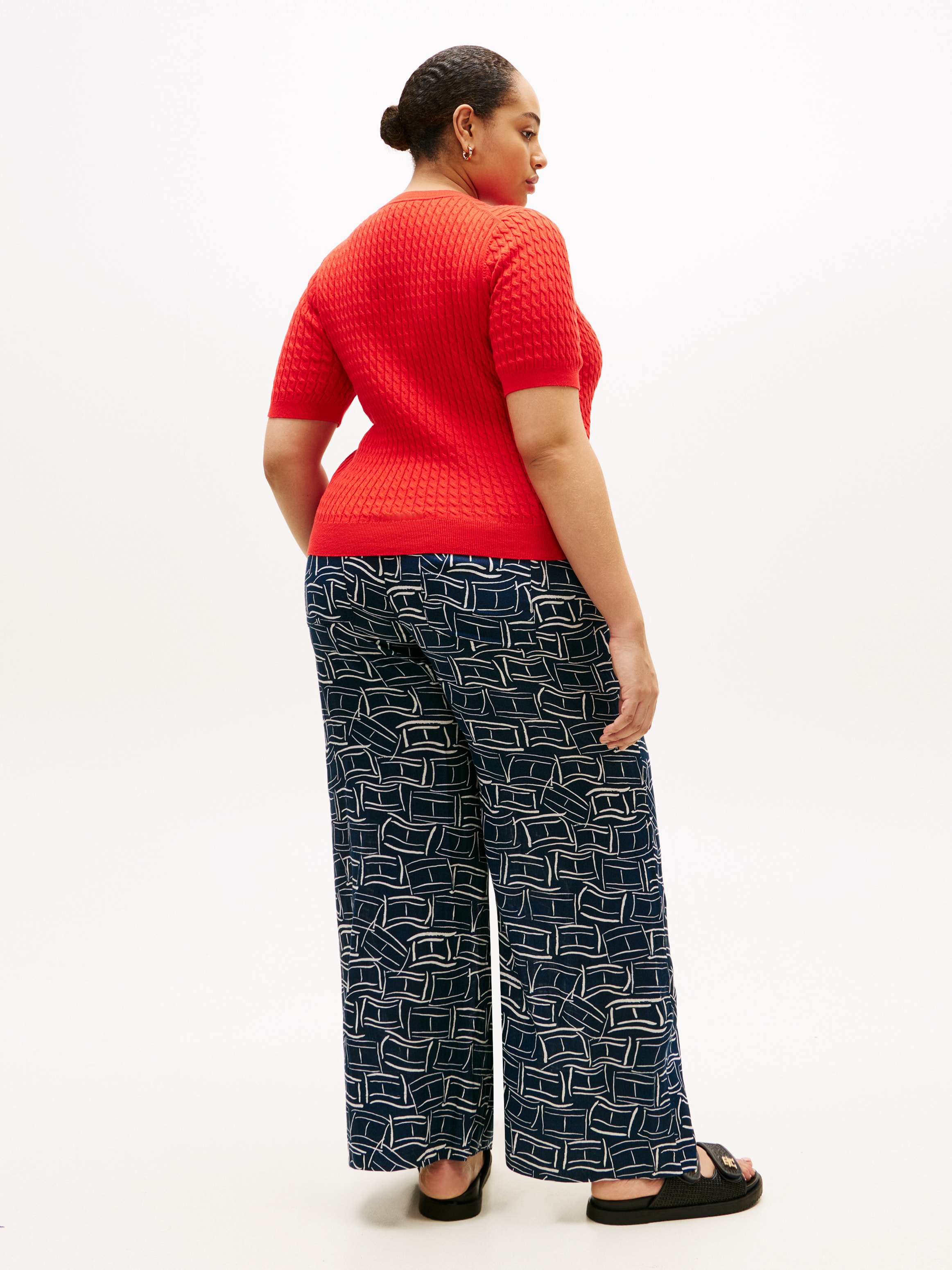 Tommy Hilfiger Curve Pull à col rond »CRV CO CABLE FINE GG CNK S/S SWT« in grossen Grössen, mit Zopfmuster