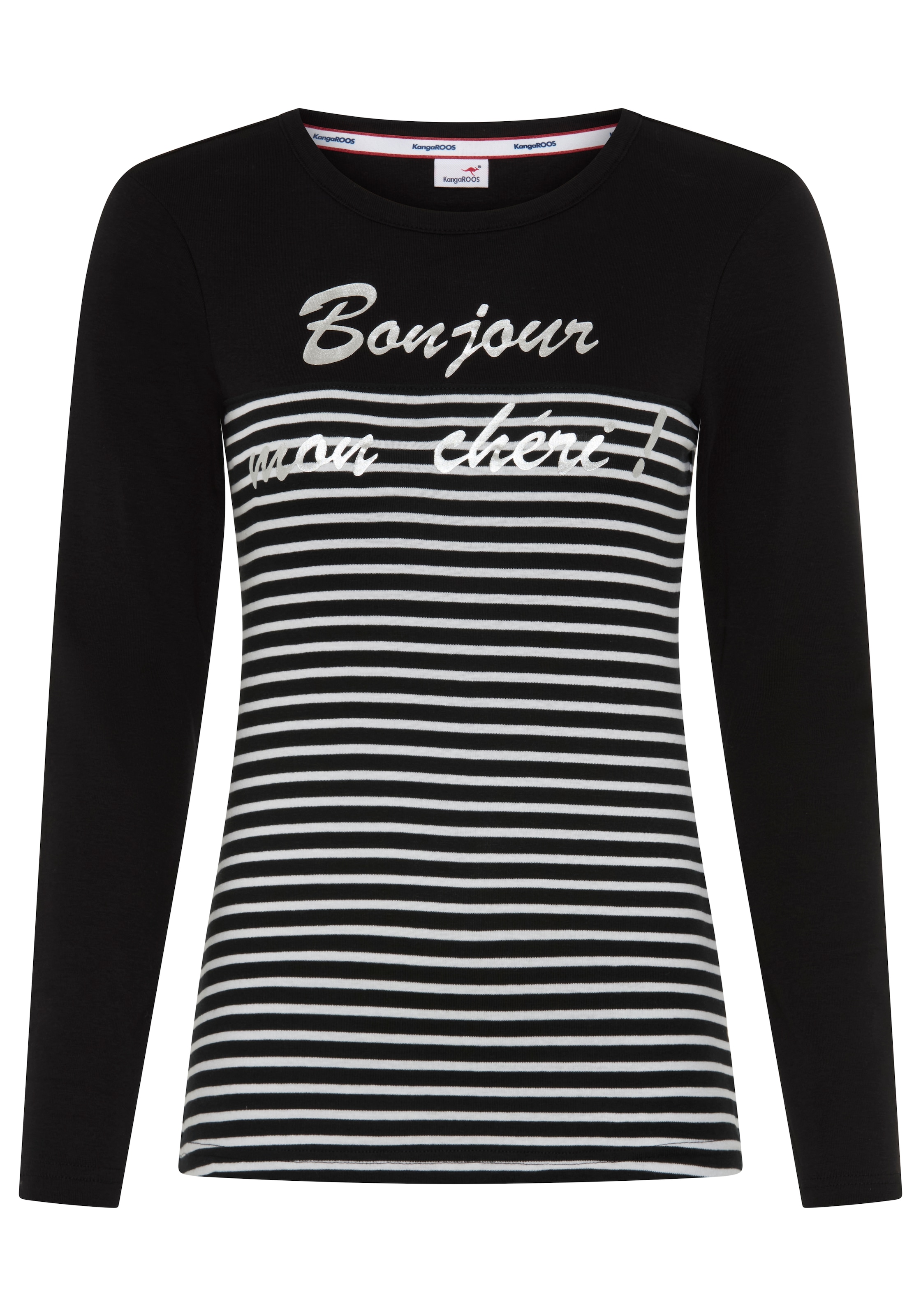KangaROOS T-shirt à manches longues col rond, longueur hanches, coupe étroite, en jersey