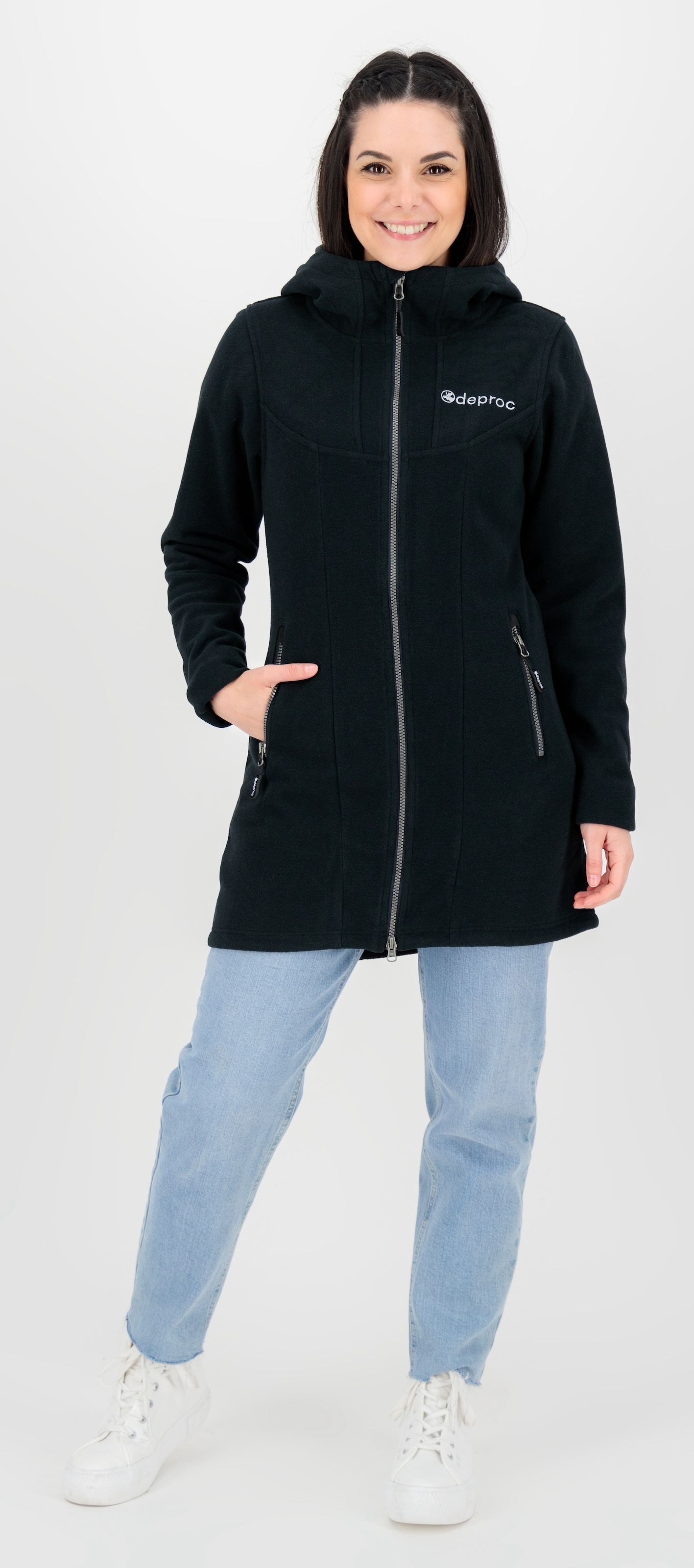 DEPROC Active Fleecejacke »GLORY APRIL« mit Kapuze mit 2-Wege-Reissverschluss