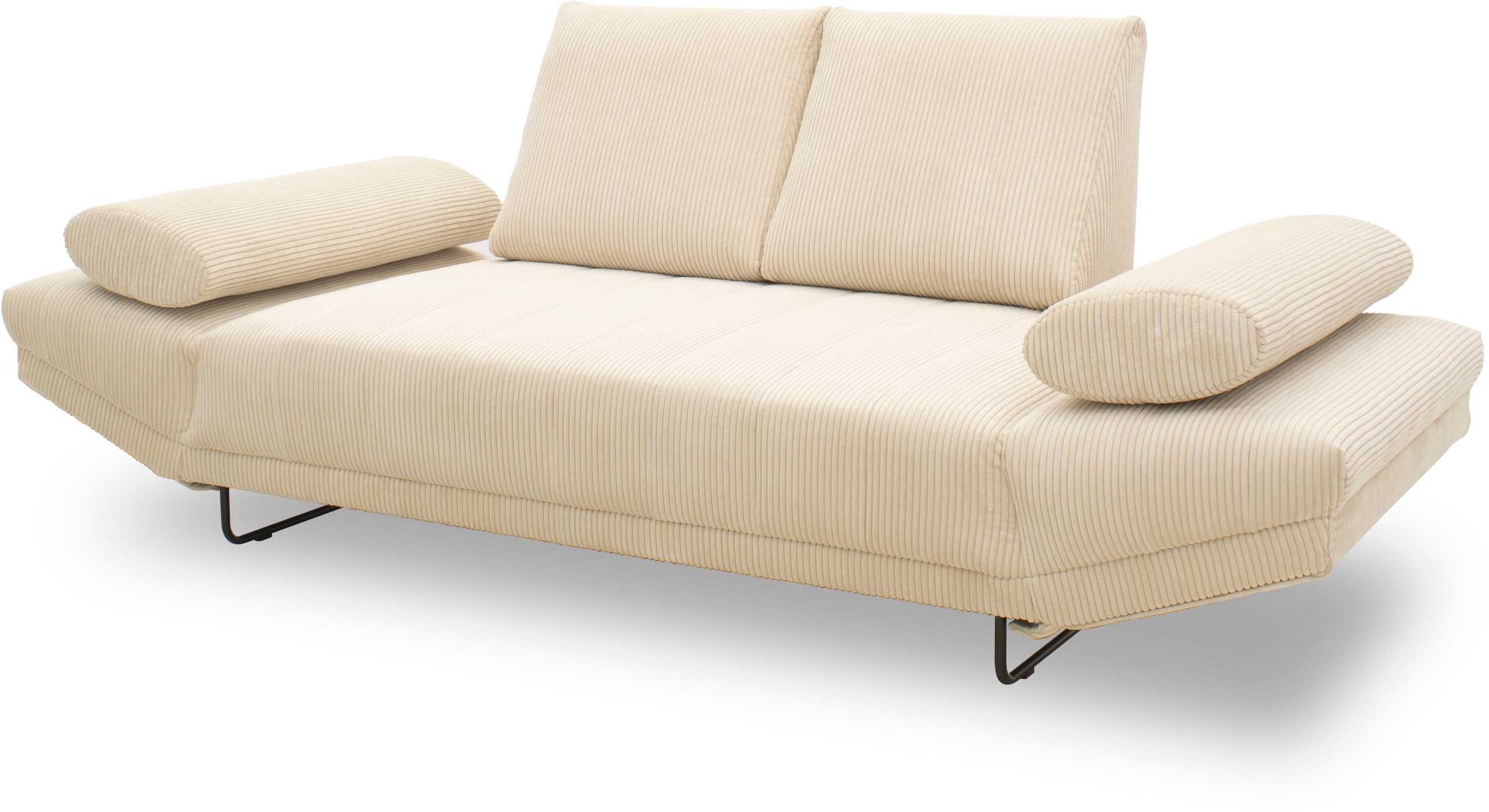 INOSIGN Schlafsofa »Jadelyn mit klappbaren Armlehnen, Bettsofa mit Federkern, Breite 250cm« Federkern, Cord-Bezug, incl. 2 Armlehnkissen, Liegefläche 97x250 cm