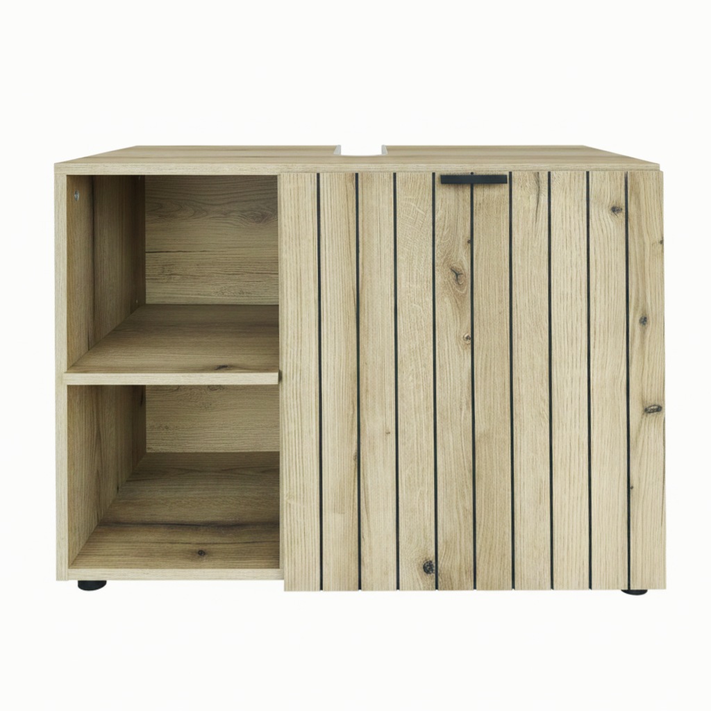 Image of GOODproduct Waschbeckenunterschrank "Baltrum" Breite 80 cm dekorative Lamellenoptik