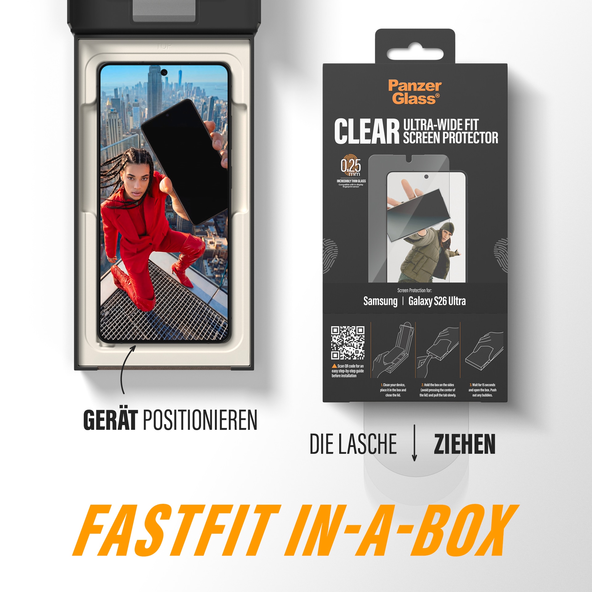 CARE by PanzerGlass Displayschutzglas »Ultra-Wide Fit Screen Protector« für Samsung Galaxy S26 Ultra Displayschutzfolie, Schutzfolie, Bildschirmschutz, kratz- & stossfest