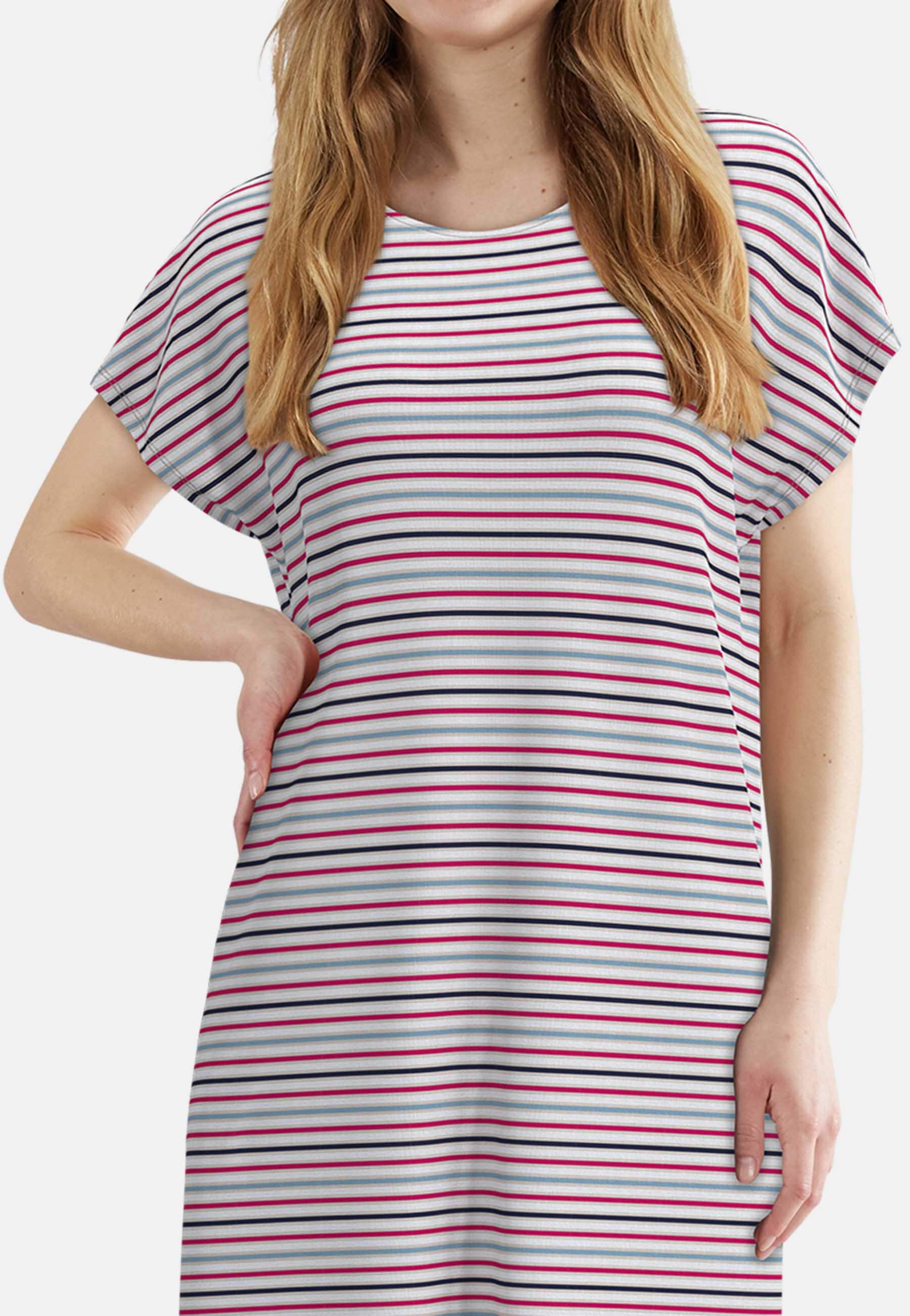 TOM TAILOR Chemise de nuit rayé, manches courtes, encolure ronde, respirant, mélange viscose