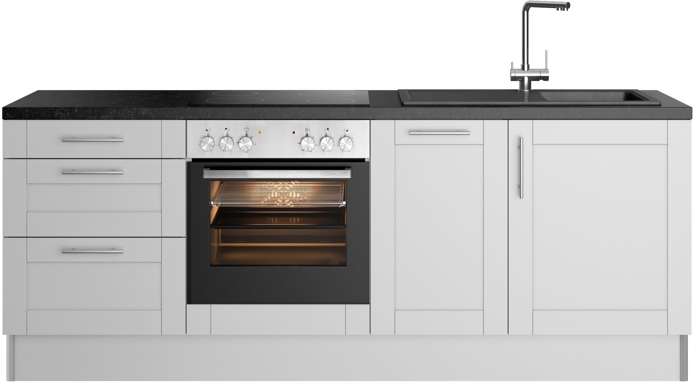 Image of KOCHSTATION Küchenzeile "KS-Ahus" 225 cm breit,wahlweise mit E-Geräten,Soft Close Funktion, MDF Fronten