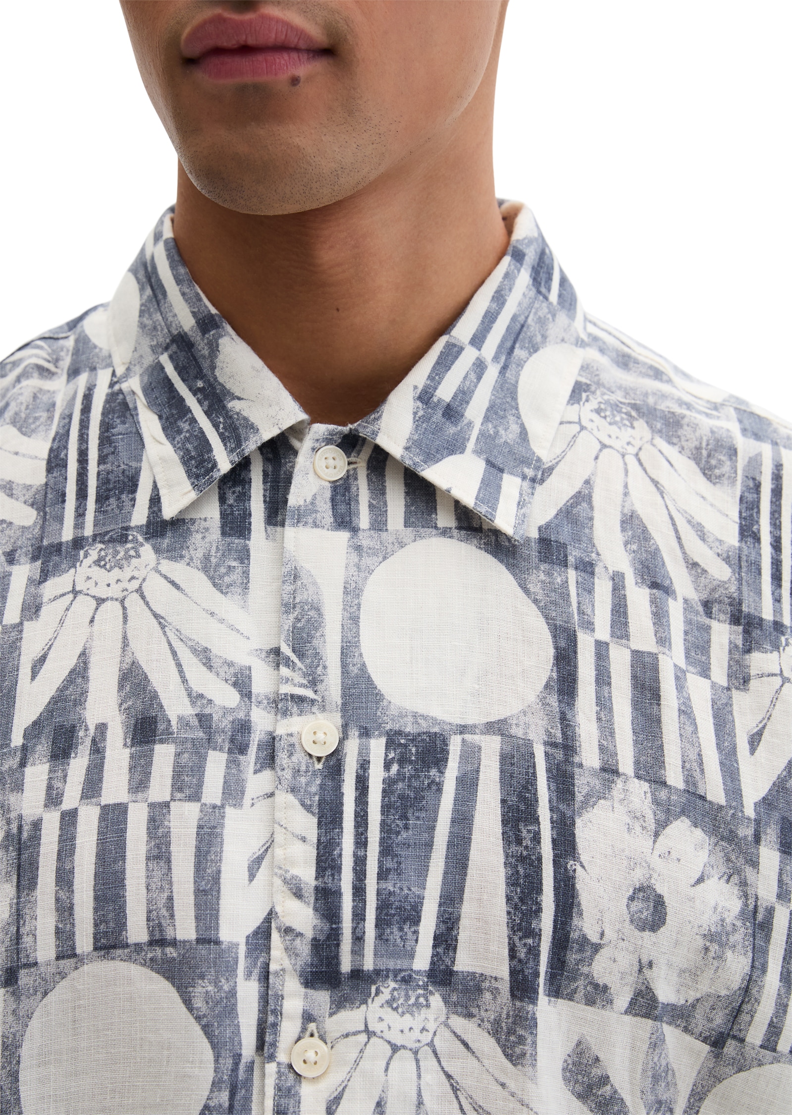 Marc O'Polo Chemise à manches courtes Leinenhemd regular fit mit Allover-Print