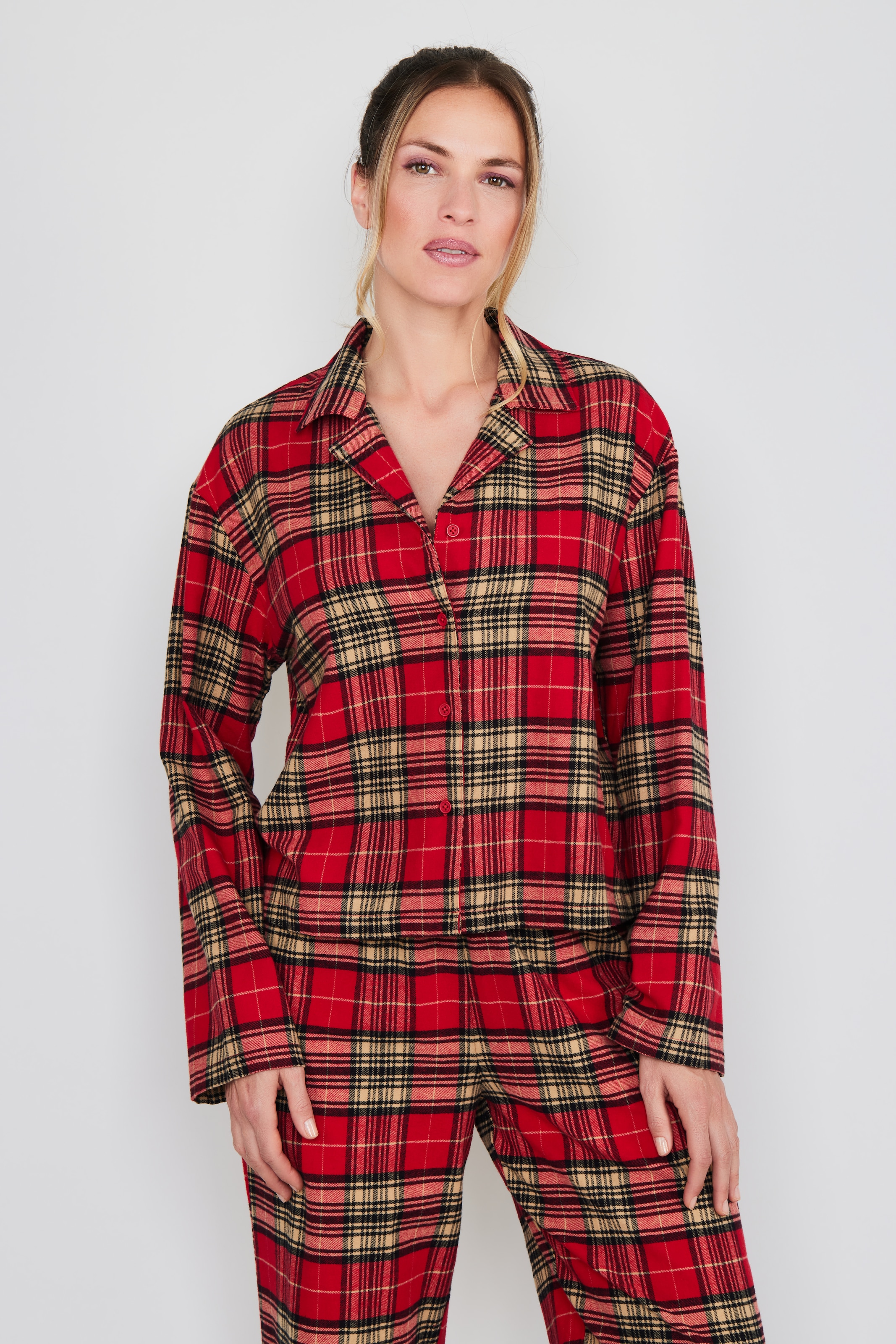Image of JOOP Jeans Pyjamaoberteil "After Dark (JOOP Jeans)" Karo-Design, Knöpfe, Langarm, Fleece-Qualität