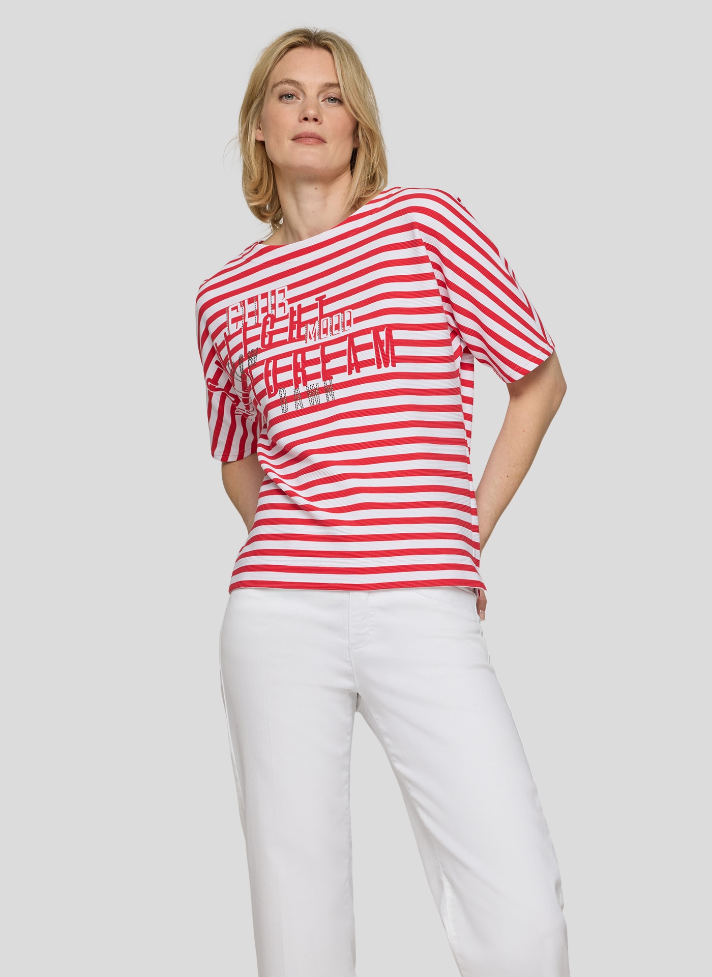 Image of Rabe Rundhalsshirt im Streifen-Look und mit Glitzer-Druck