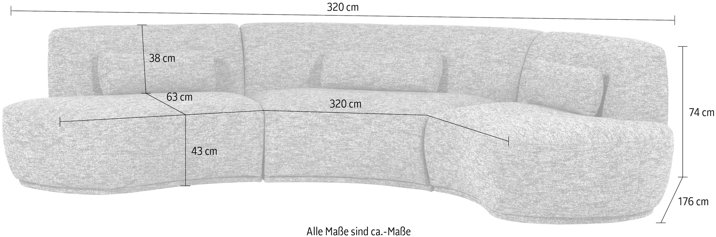 WOOOD Canapé Big »Batavier 6-Sitzer Melange-Webstoff halbrunde Form B320 x T176 x H74 cm« 6 places, capacité de charge totale 480 kg, excellente résistance à l'usure