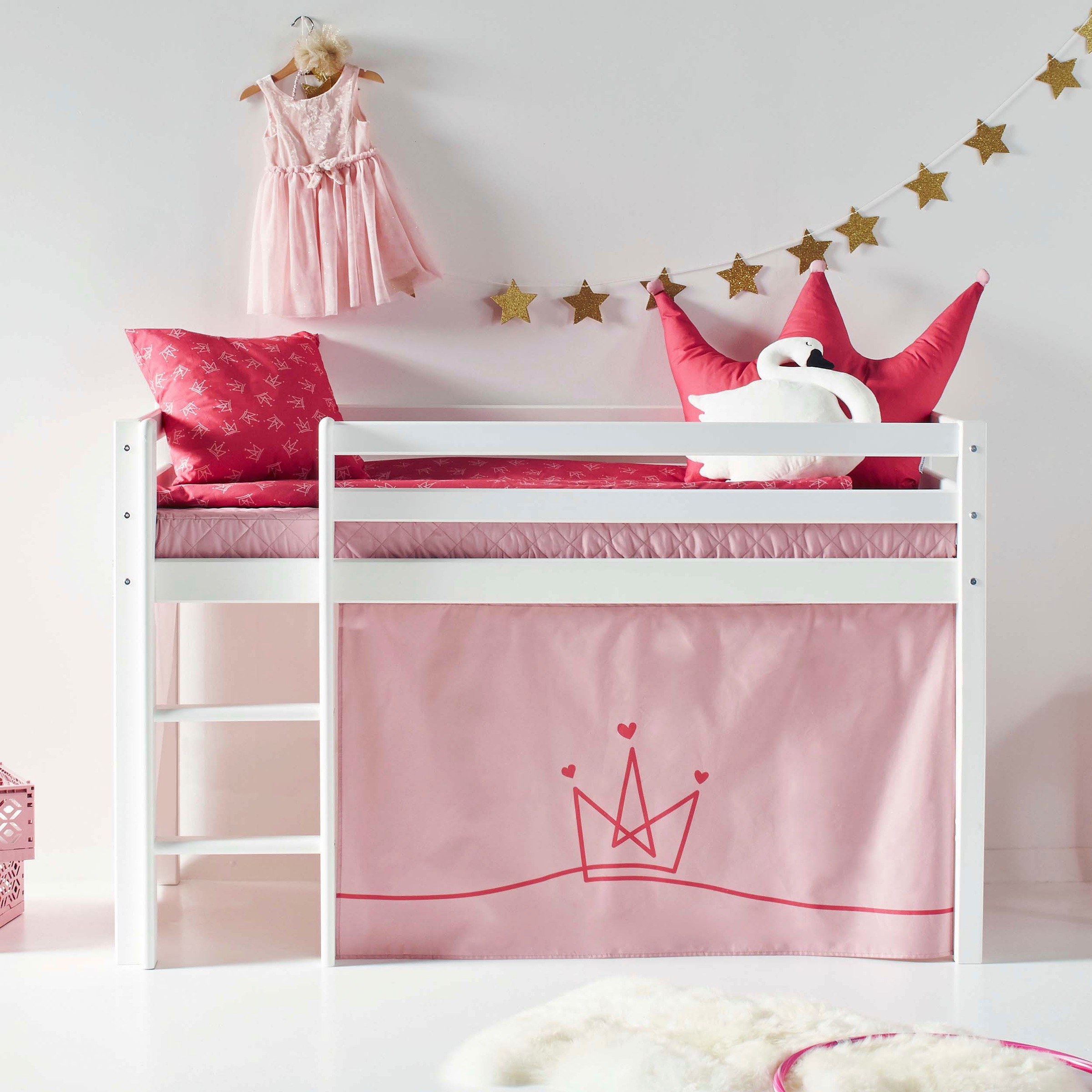Hoppekids Hochbett »ECO Dream, Kinderbett, Spielbett, Halbhohes Bett aus Massivholz«, inkl. Vorhang-Set Creator, Bettgrösse & Matratze wählbar