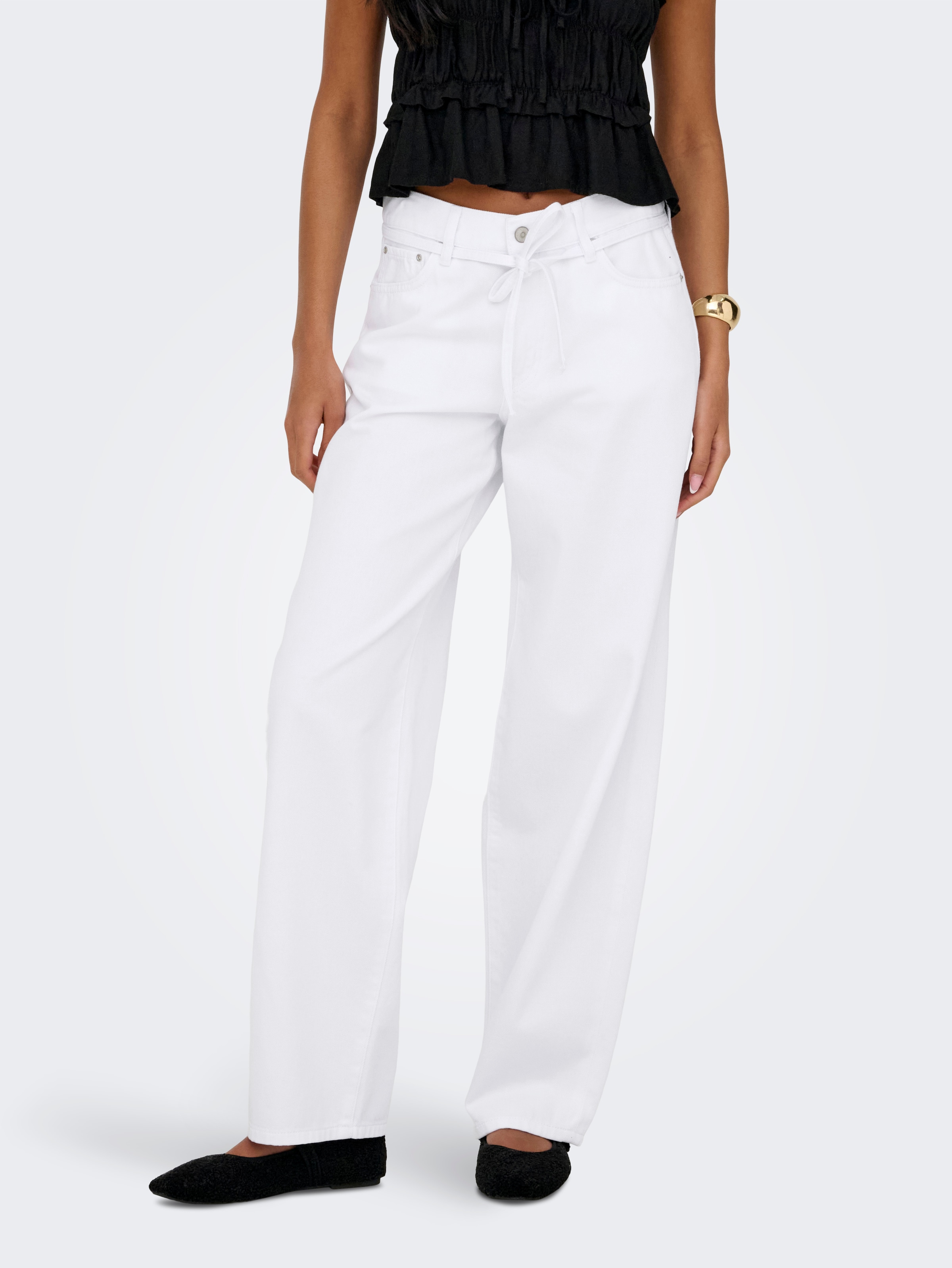 Image of ONLY Straight-Jeans "ONLGIANNA MW STRAIGHT DOT211 DNM NOOS" mit Bindegürtel