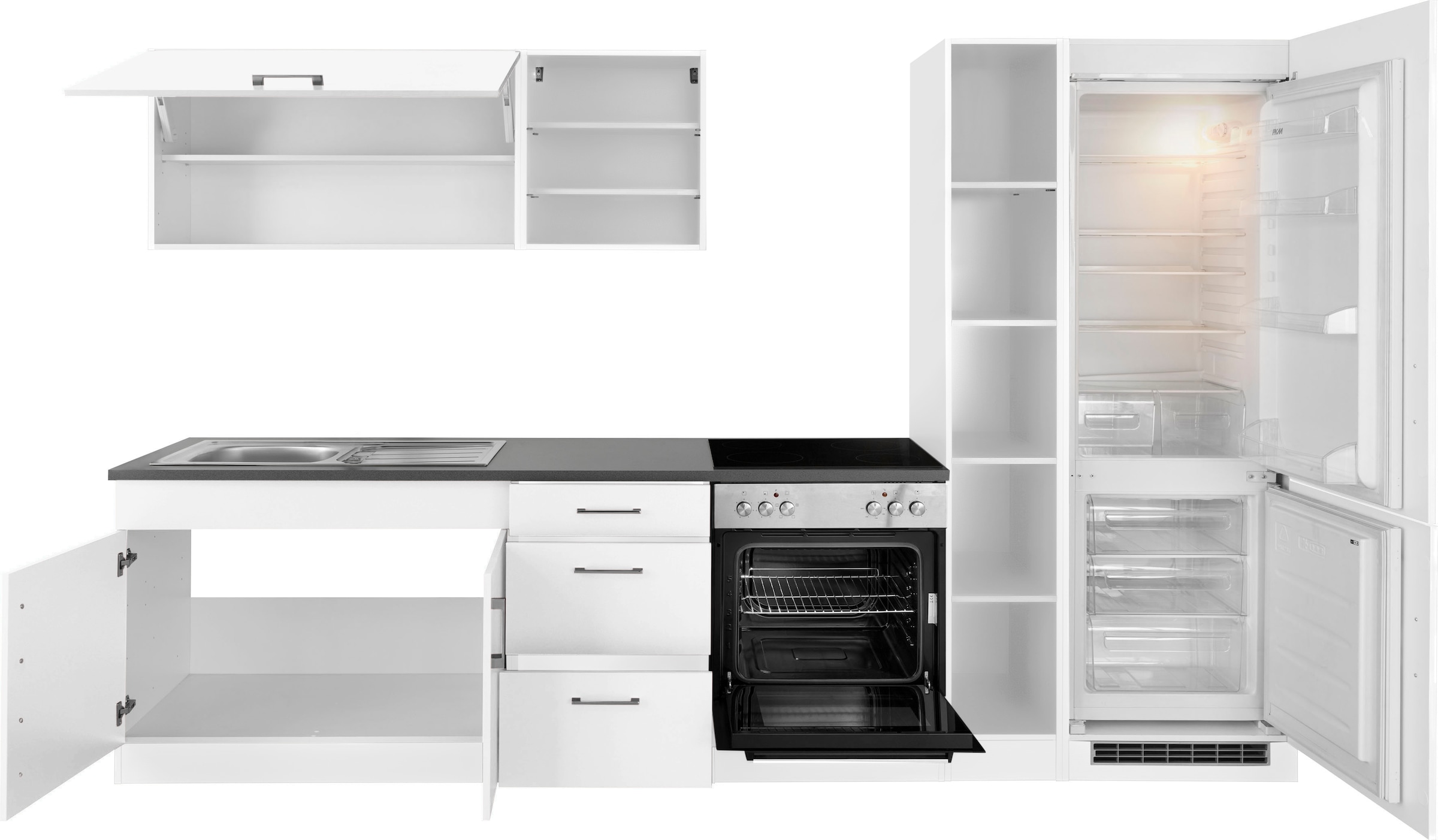 KOCHSTATION Kitchenette »KS-Paris â€“ Küchen mit einzigartigen Fotomotiven auf den Fronten« largeur 300 cm, au choix avec appareils électriques, avec impression décorative