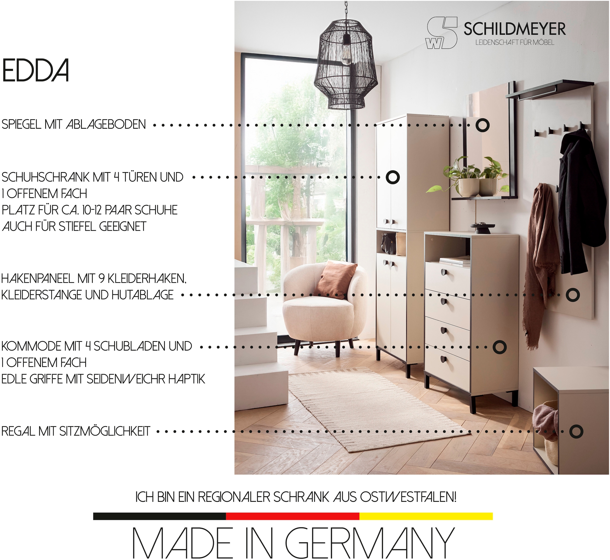 Schildmeyer Armoire intermédiaire »Edda, Breite 60 cm, Metallgriffe« Made in Germany
