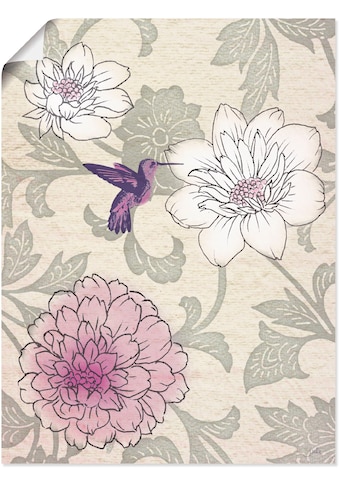 Wandbild »Blumenmuster mit Kolibri«, Blumen, (1 St.)