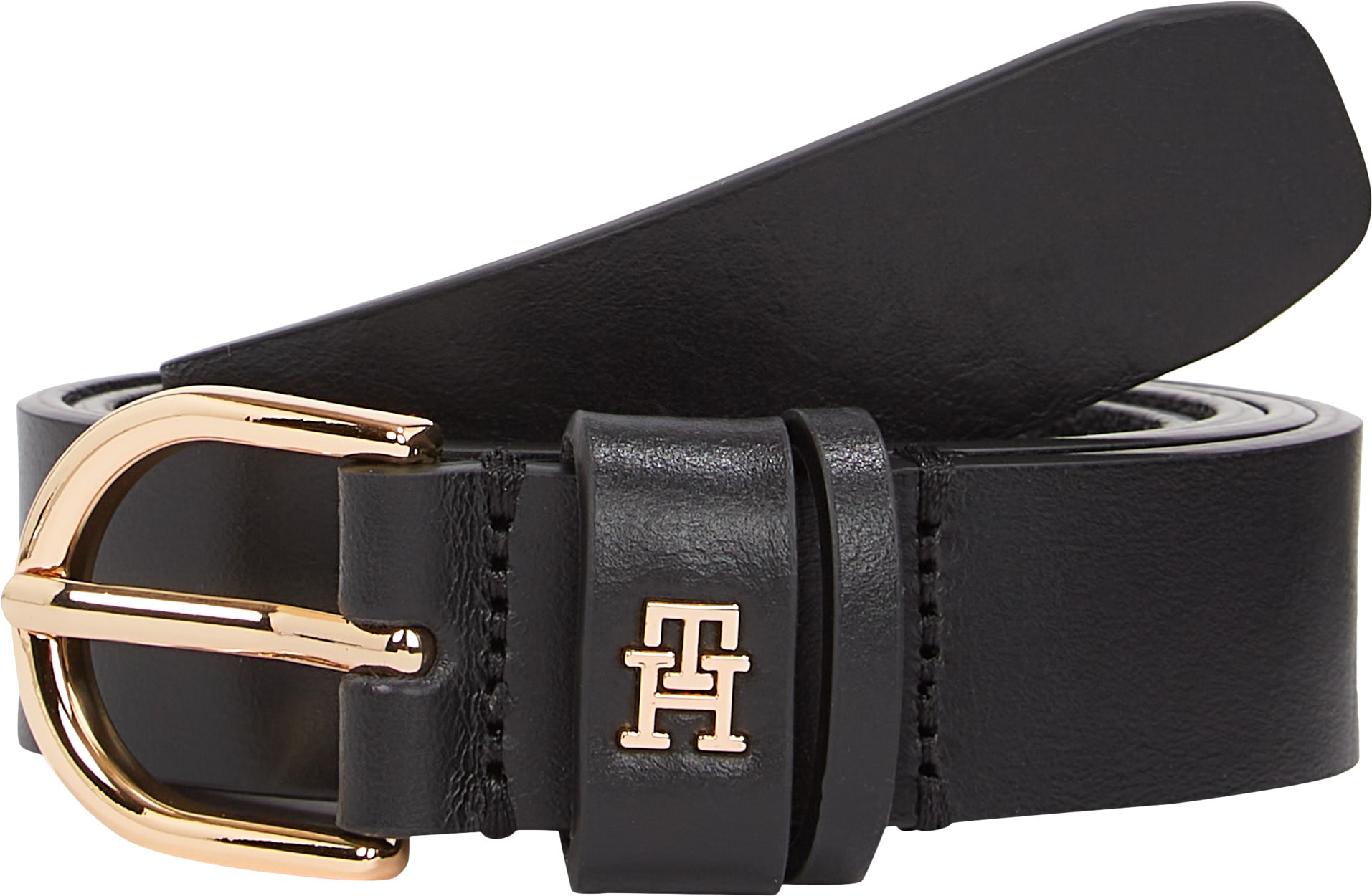 Tommy Hilfiger Ceinture en cuir »ESSENTIAL EFFORTLESS 2.5 cm breit GOLD« Logoemblem, weiche Haptik, ovale Einfachdornschliesse