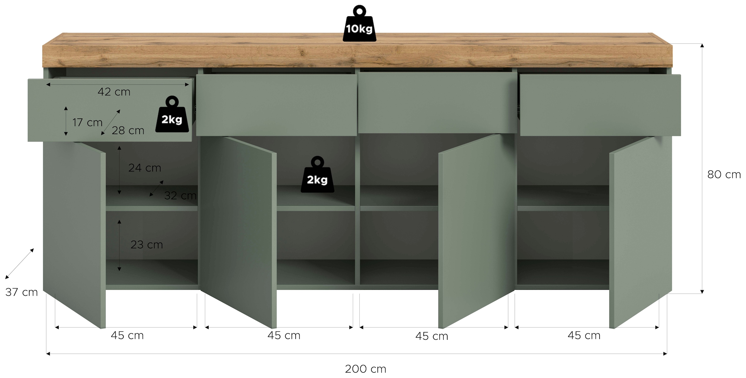 GOODproduct Sideboard »MAMBO, TOPSELLER!, Breite 200cm, 4 Türen, 4 Schubkästen, push-2-open« 2 farbige Ausführung, in verschiedenen Farben erhältlich, 1 cuis tlg. Kommode, Anrichte, Wohnzimmer, Schlafzimmer