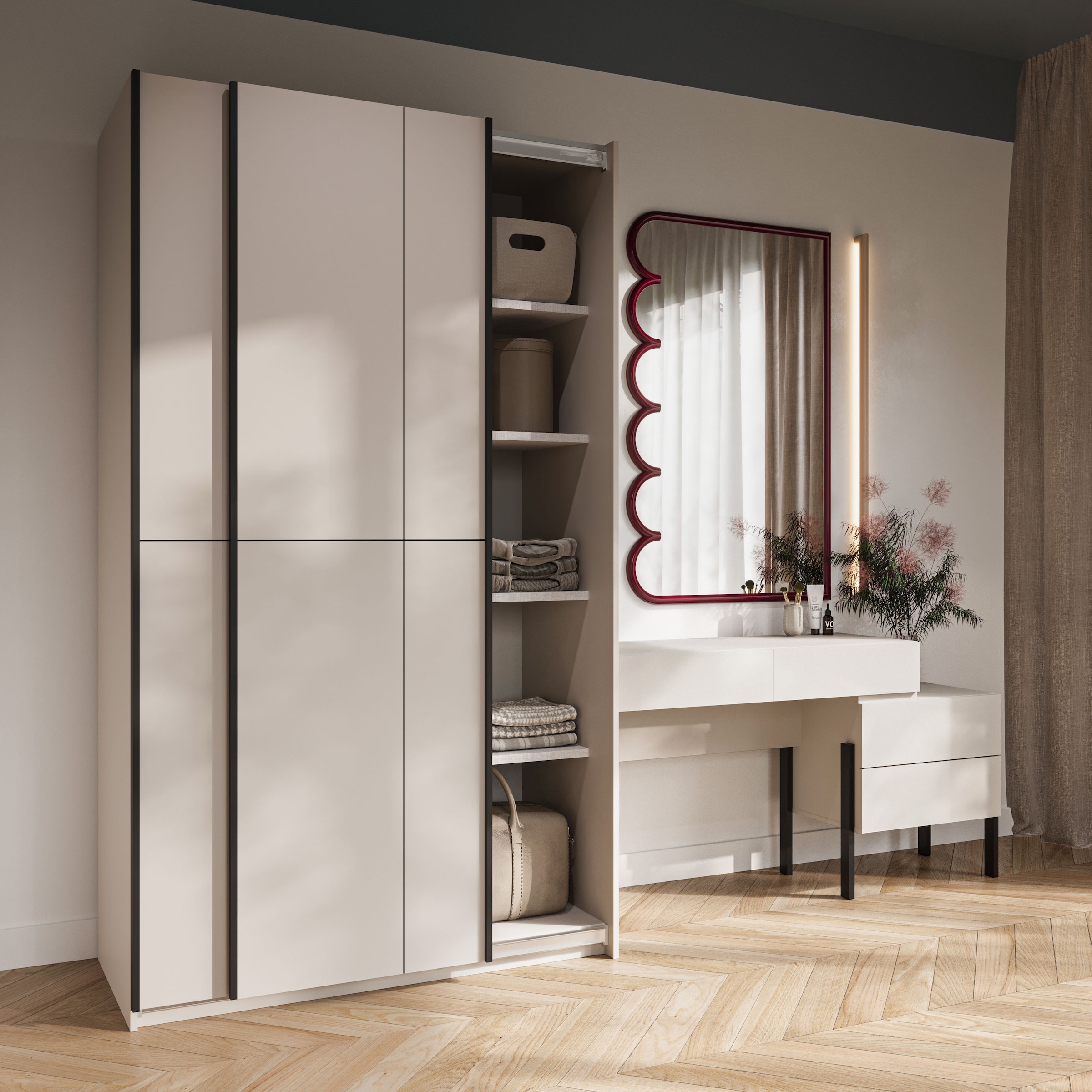 Home affaire Schiebetürenschrank »Cube Garderobenschrank incl.kompletter Innenausstattung«, Moderner Kleiderschrank, Schiebetürenschrank, Garderobe