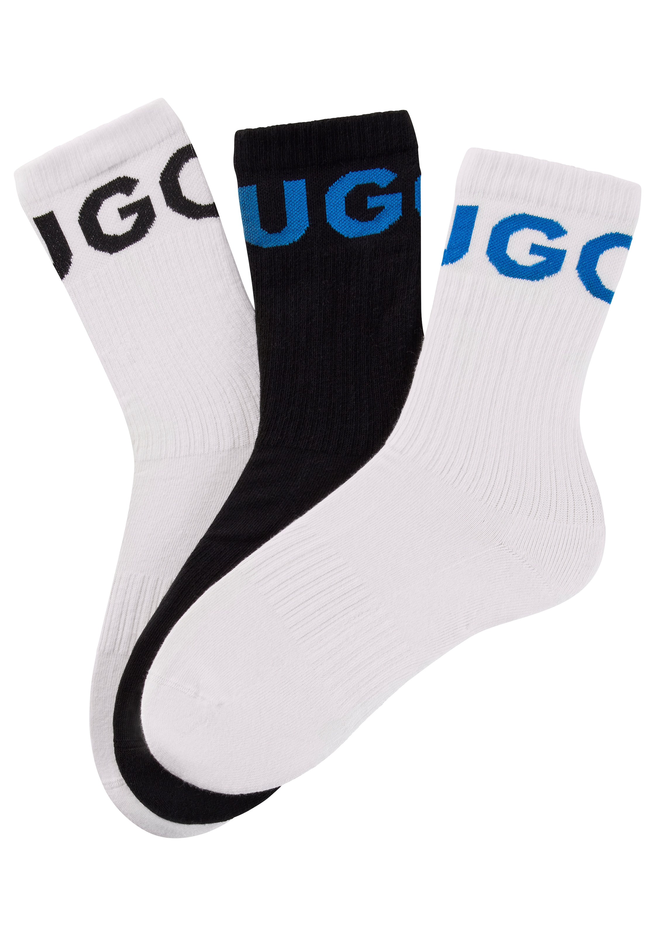HUGO Underwear Freizeitsocken »3P QS ICONIC CC 1«, (Packung, 3 Paar, 3er), mit HUGO Logostickerei in Kontrastfarbe