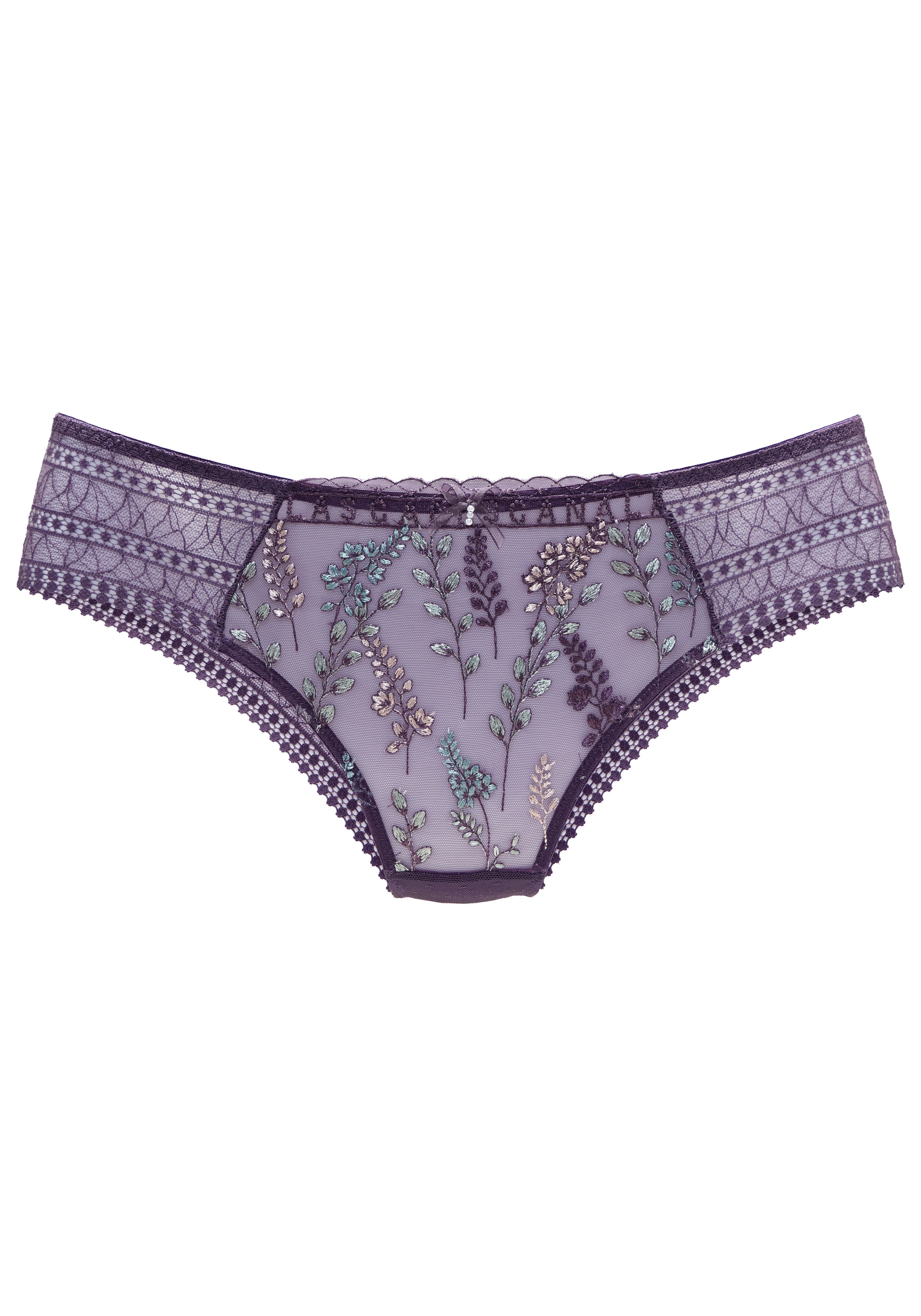 LASCANA Panty, mit glänzender Blumenstickerei, transparente Unterwäsche