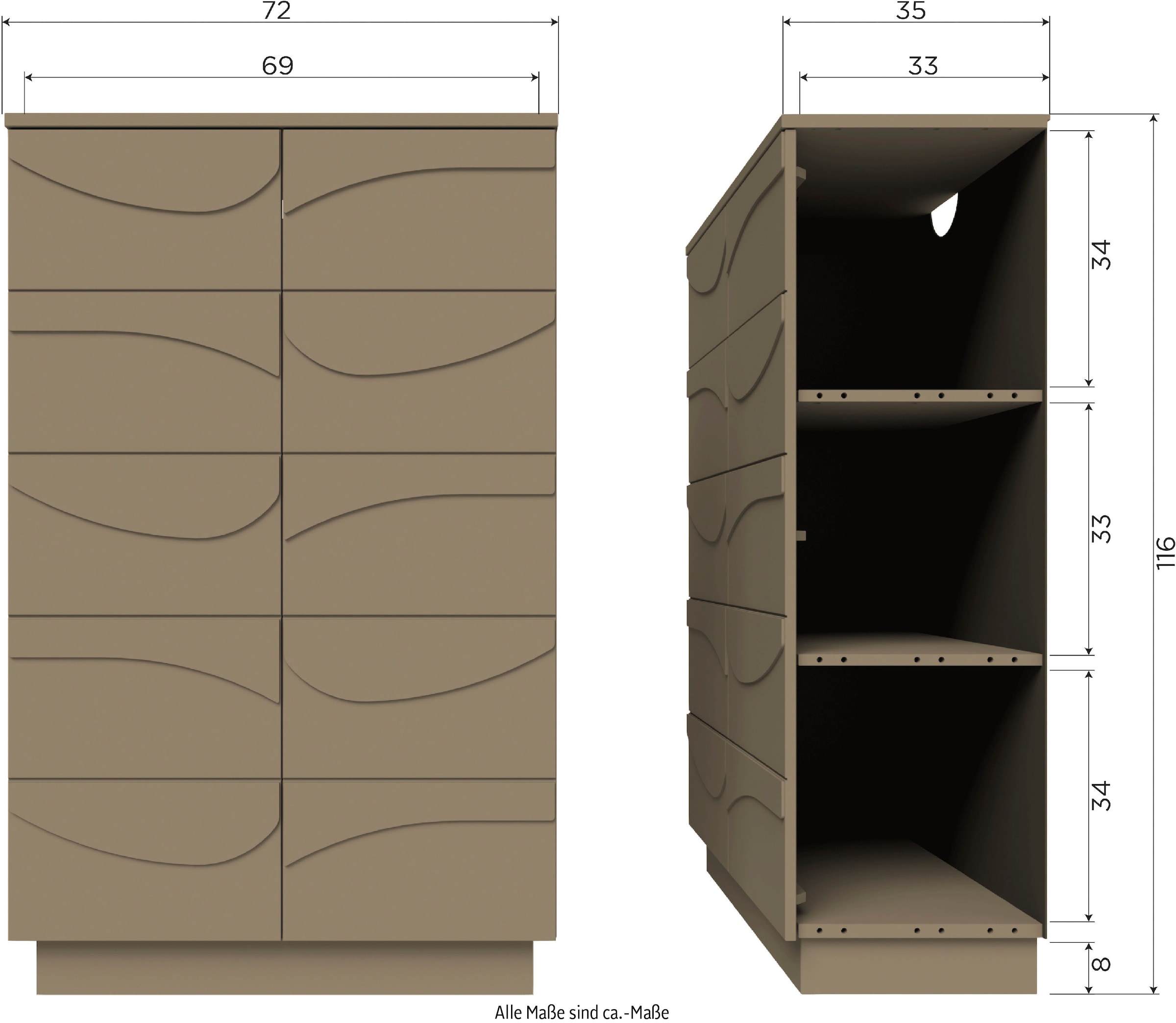 WOOOD Stauraumschrank »Teo« mit push-to-Open-Funktion, Höhe 116 cm