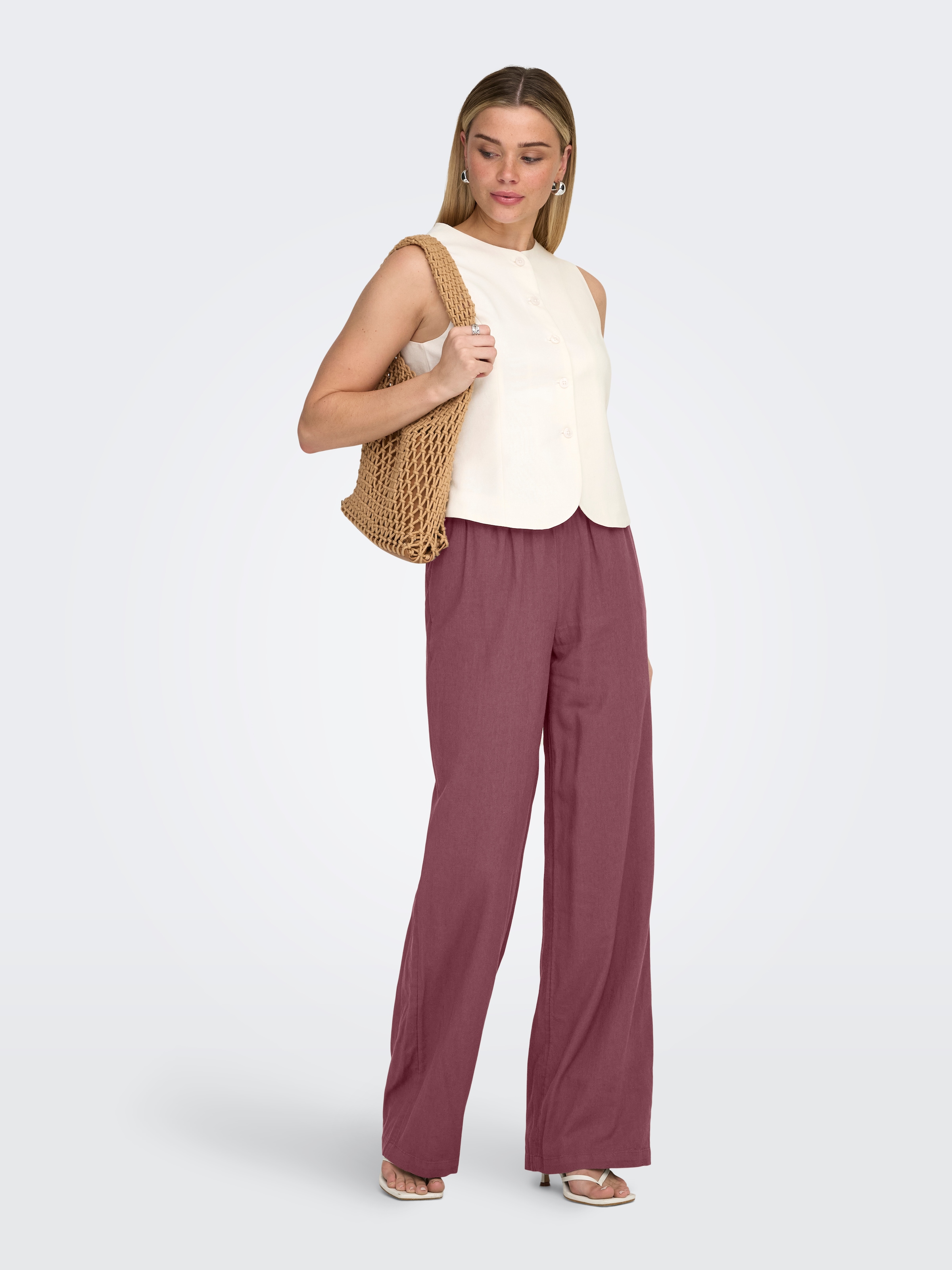ONLY Pantalon à enfiler »ONLGOA MW LINEN BL PULL-UP PANT CC PNT«  mit Leinen