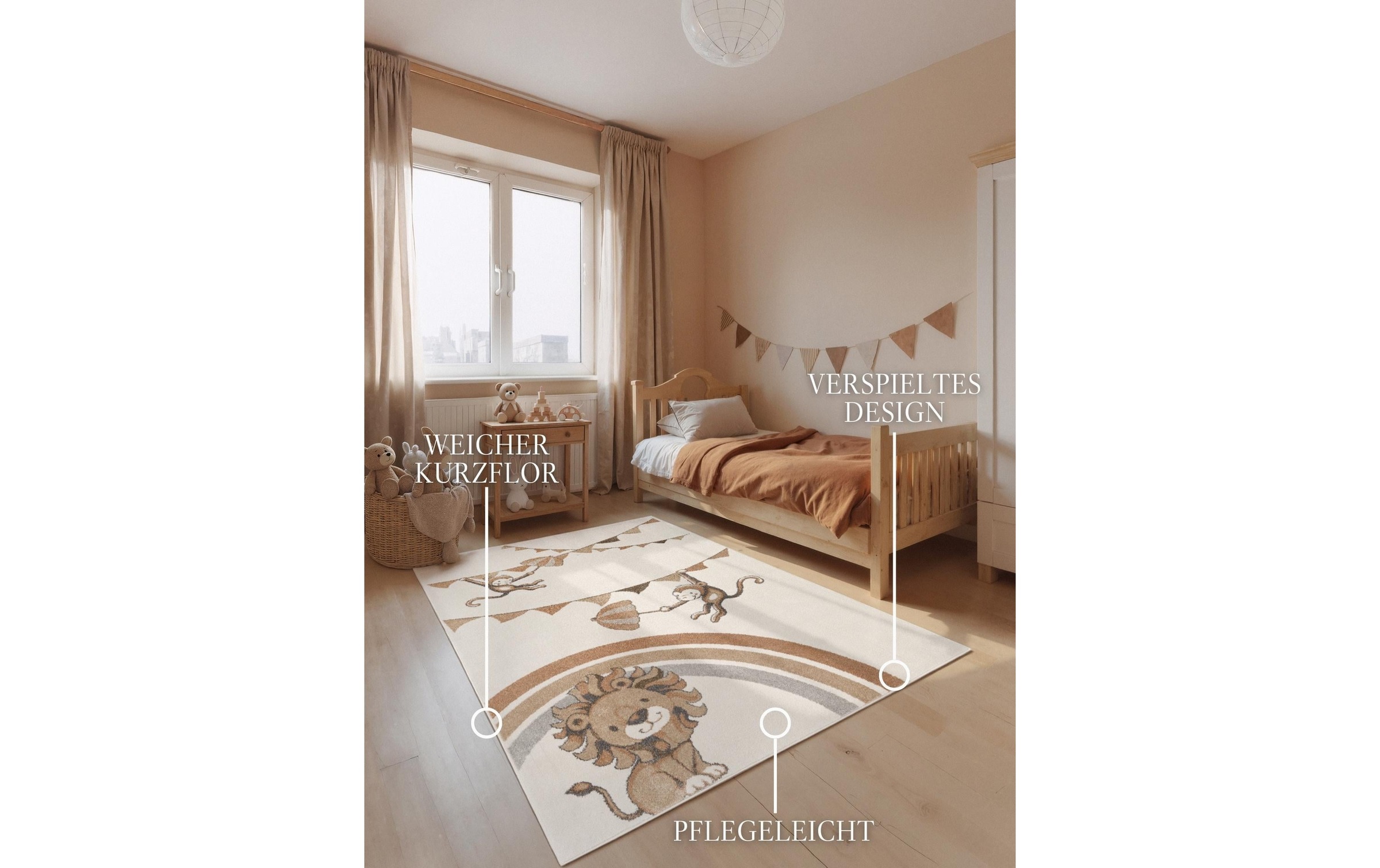 Villeroy & Boch Tapis pour enfants »Roar like a Lion Rainbow Party Teppich« Rectangulaire 9 mm Höhe tapis de jeu doux, chambre d'enfant, tapis de jeu Boho Kids, motif animalier