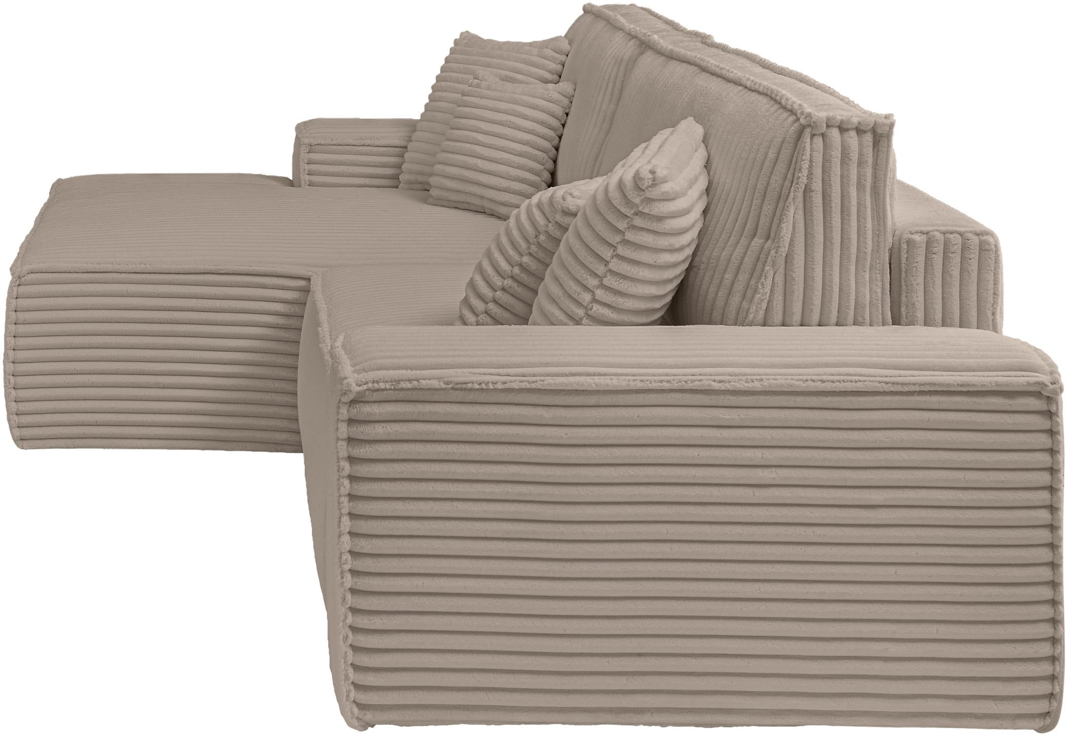 andas Ecksofa »Finnley Schlafsofa 267 cm in Bouclé, Struktur fein u. Cord, L-Form,«, Schlaffunktion m. Bettkasten (136/210 cm), Bouclé, Struktur und Cord