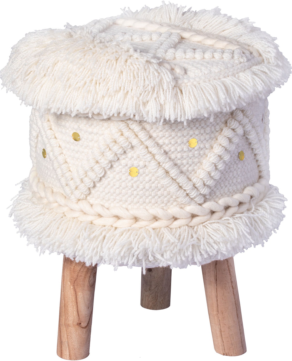 Image of Kayoom Sitzhocker "Hocker Bohist 525, charaktergebende Strukturen mit Fransen und Quasten" 1 Stk. tlg. handgefertigtes Unikat, Boho-Style, gut kombinierbar