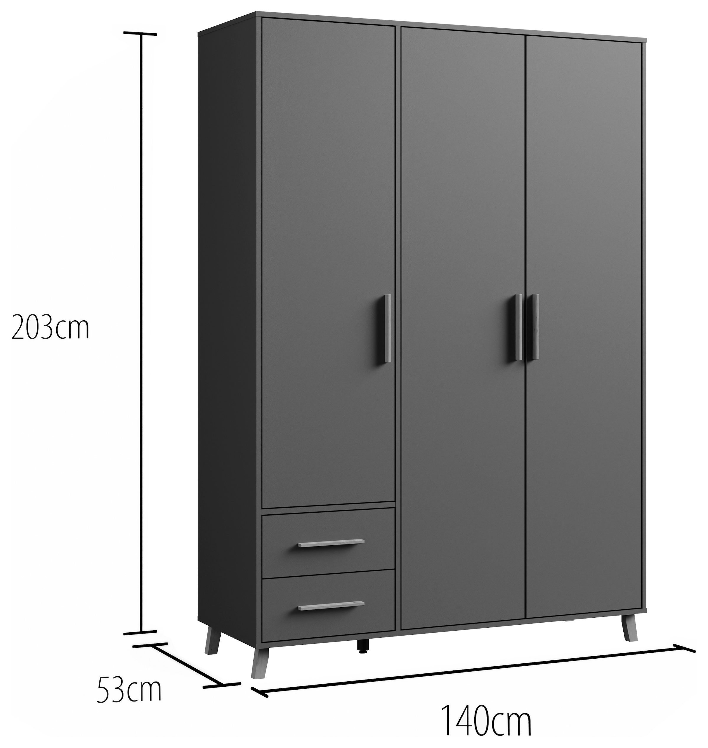 rauch Drehtürenschrank »Kleiderschrank Schrank Garderobe SHINJO Breiten 93/140/187 cm« in 3 verschiedenen Ausstattungen BASIC/CLASSIC/PREMIUM,  Griffe und Füsse aus Massivholz mit 2 Schubladen MADE IN GERMANY