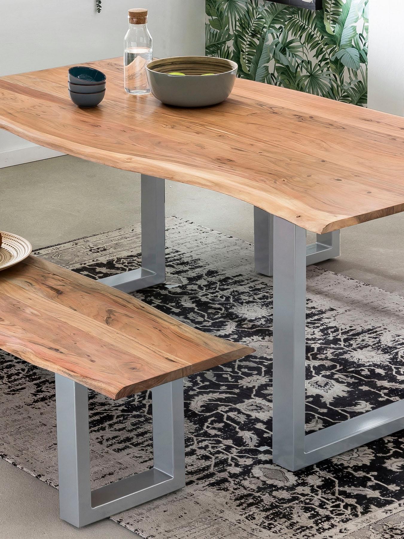 SIT Table de salle à manger »Xàtiva aus Akazienholz Massivholz mit Baumkante & Stahlgestell« Bord naturel d'arbre rencontre une structure moderne en acier en U