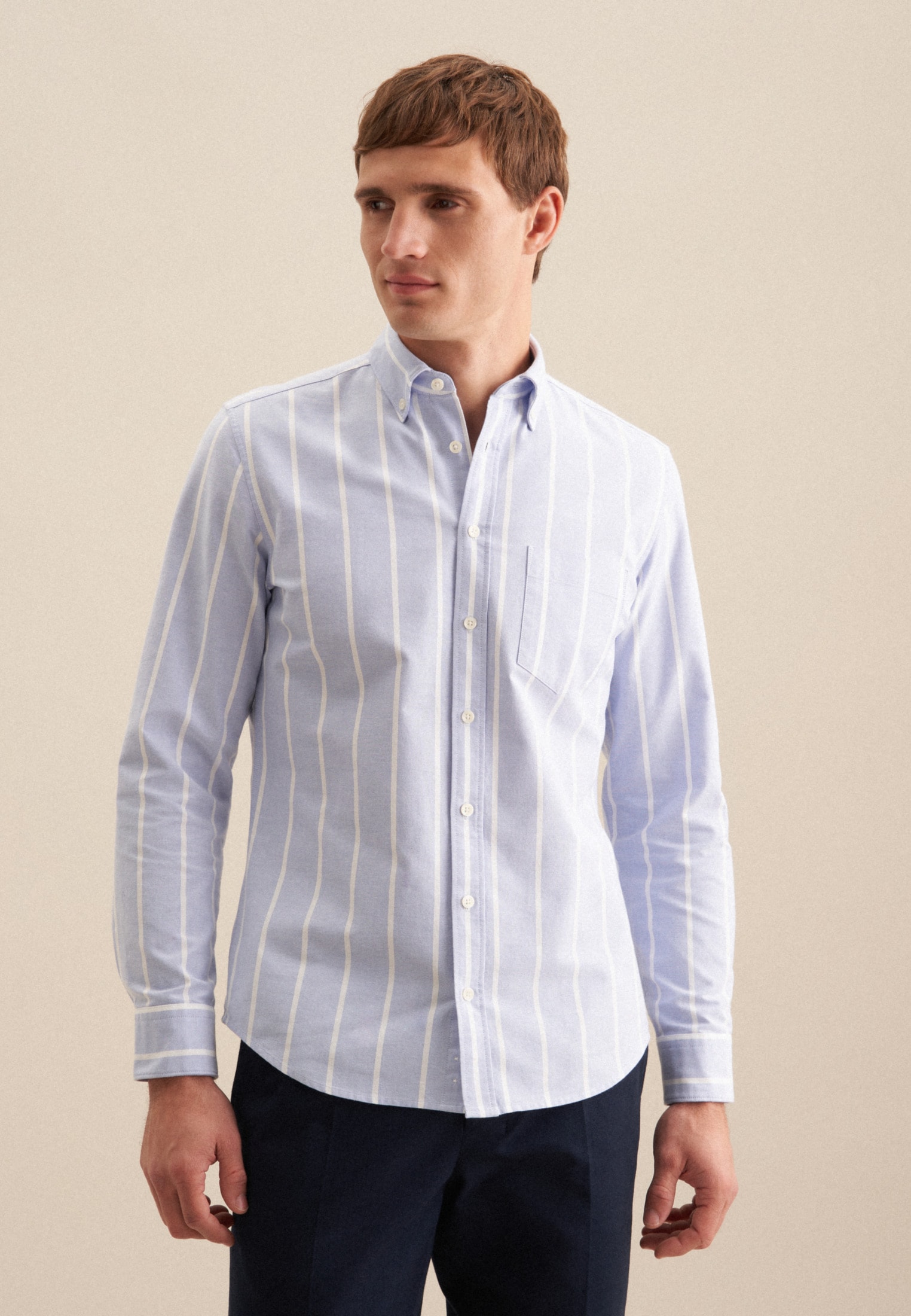 Image of seidensticker Businesshemd "Schwarze Rose" Slim 1/1 Button-Down-Kragen Streifen