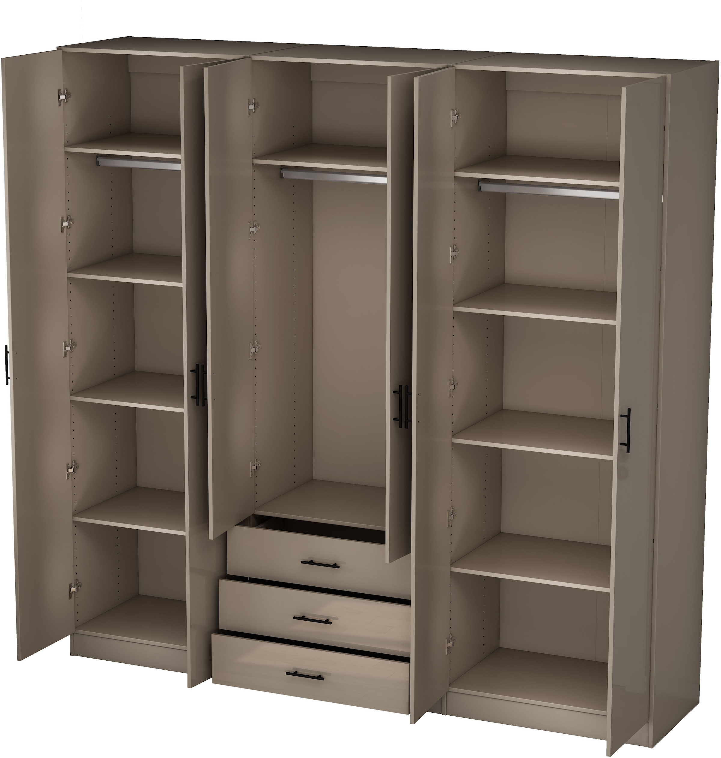 GOODproduct Kleiderschrank »Trento Schlafzimmerschrank Garderobe hochglanz« in 2 unterschiedlichen Schrankhöhen wählbar,  Schrank mit 6 Türen und 3 Schubladen, hochglanz Fronten, Höhe 2,39m