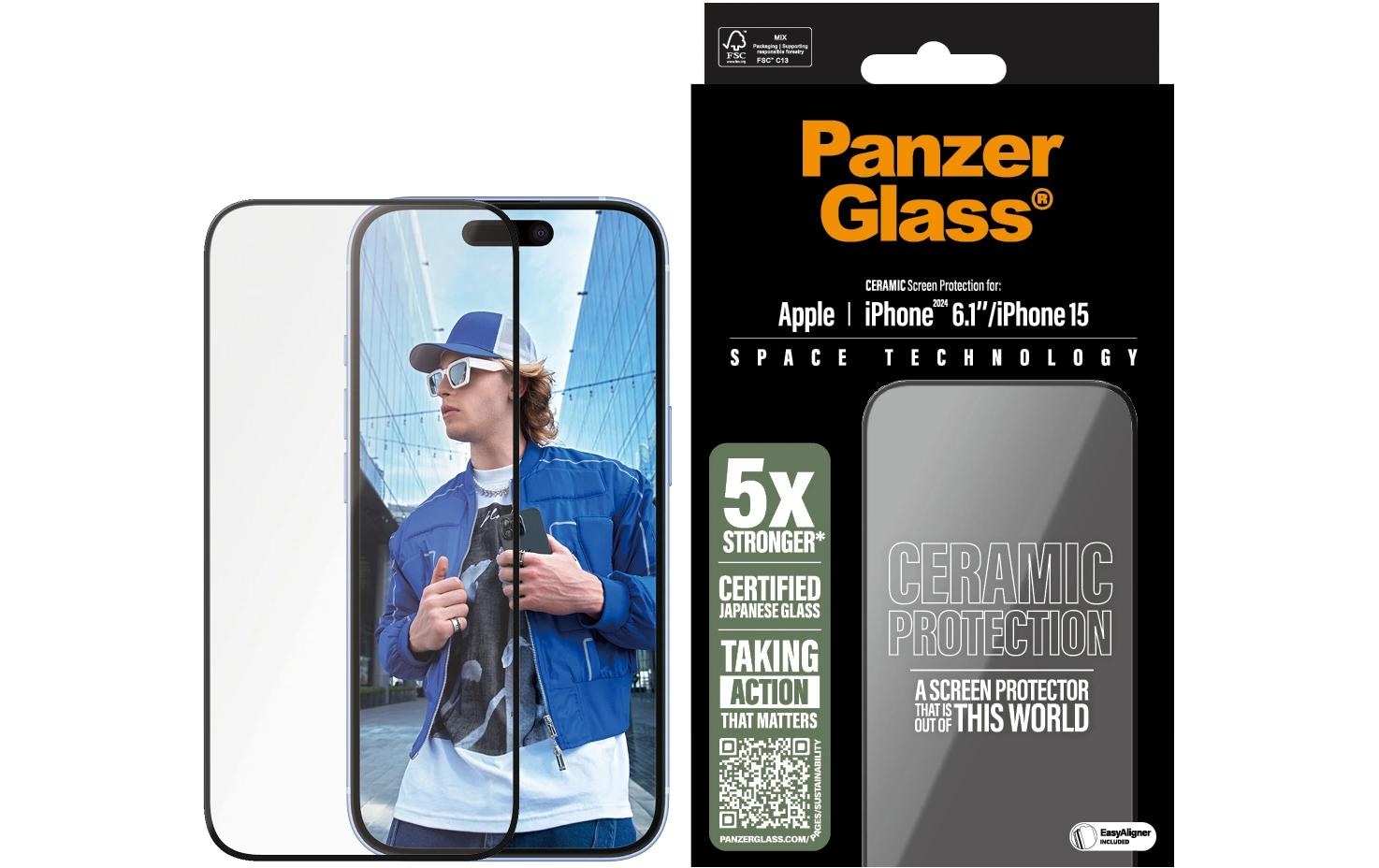 PanzerGlass Verre de protection d'écran »Ultra Wide Fit Ceramic iPhone 16« für iPhone 16 1 cuis tlg.