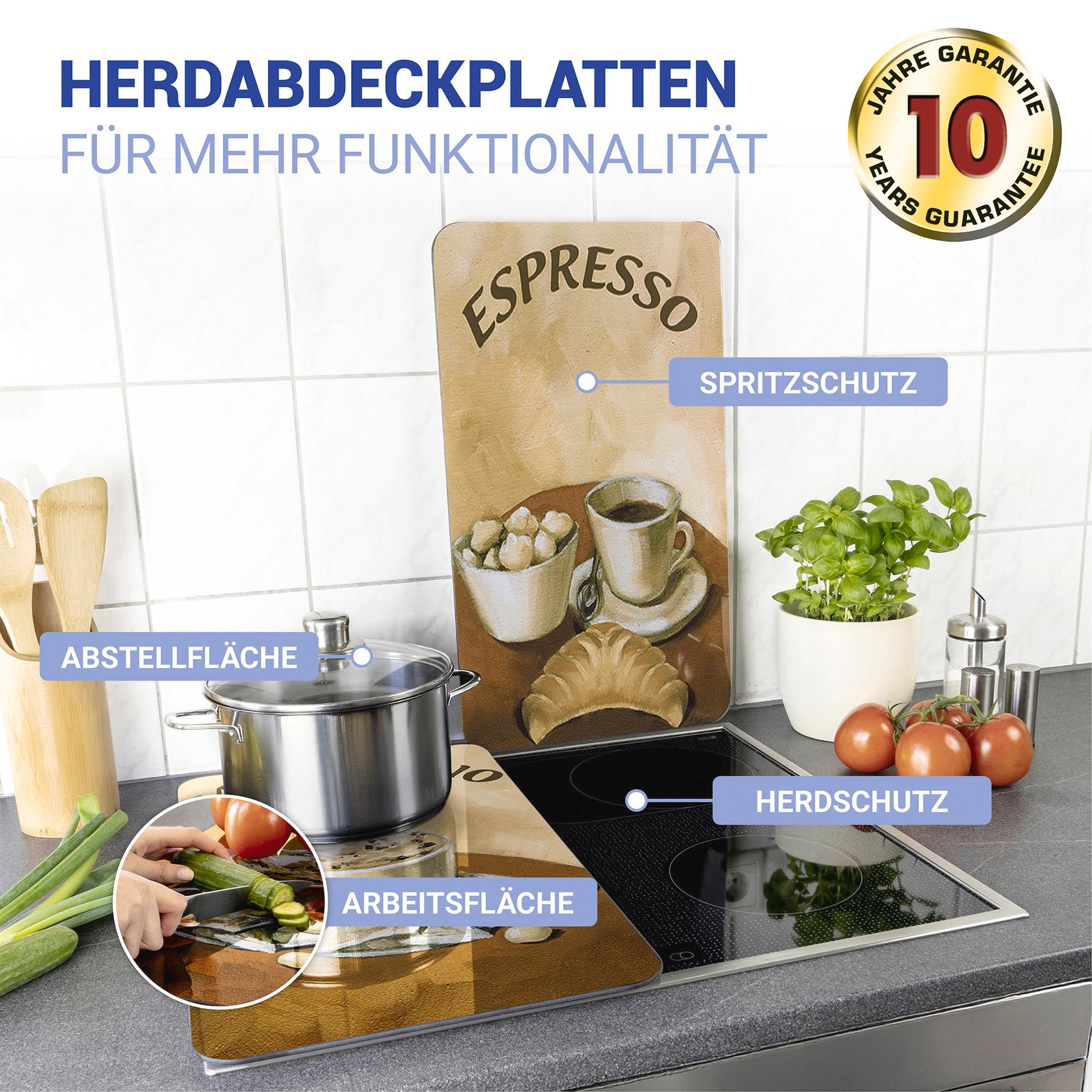 WENKO Herd-Abdeckplatte »Universal Modell Kaffee«, (Set, 2 tlg.), Herdabdeckung für alle Herdarten, kratzfest, mit rutschfesten Füssen