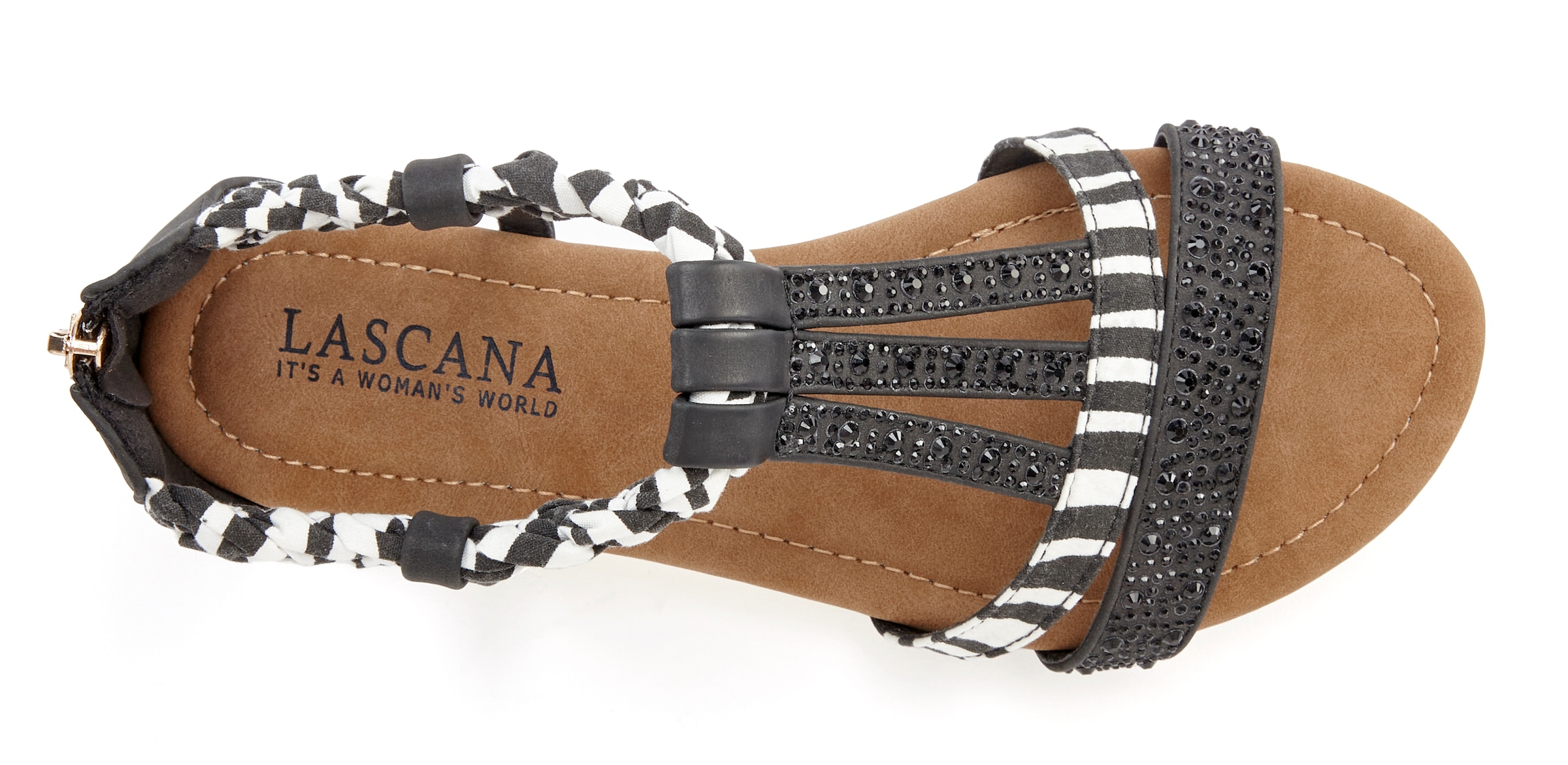 LASCANA Sandale »Sommerschuh, Sandalette,«, mit Verzierung und kleinem Keilabsatz im Festival-Look VEGAN